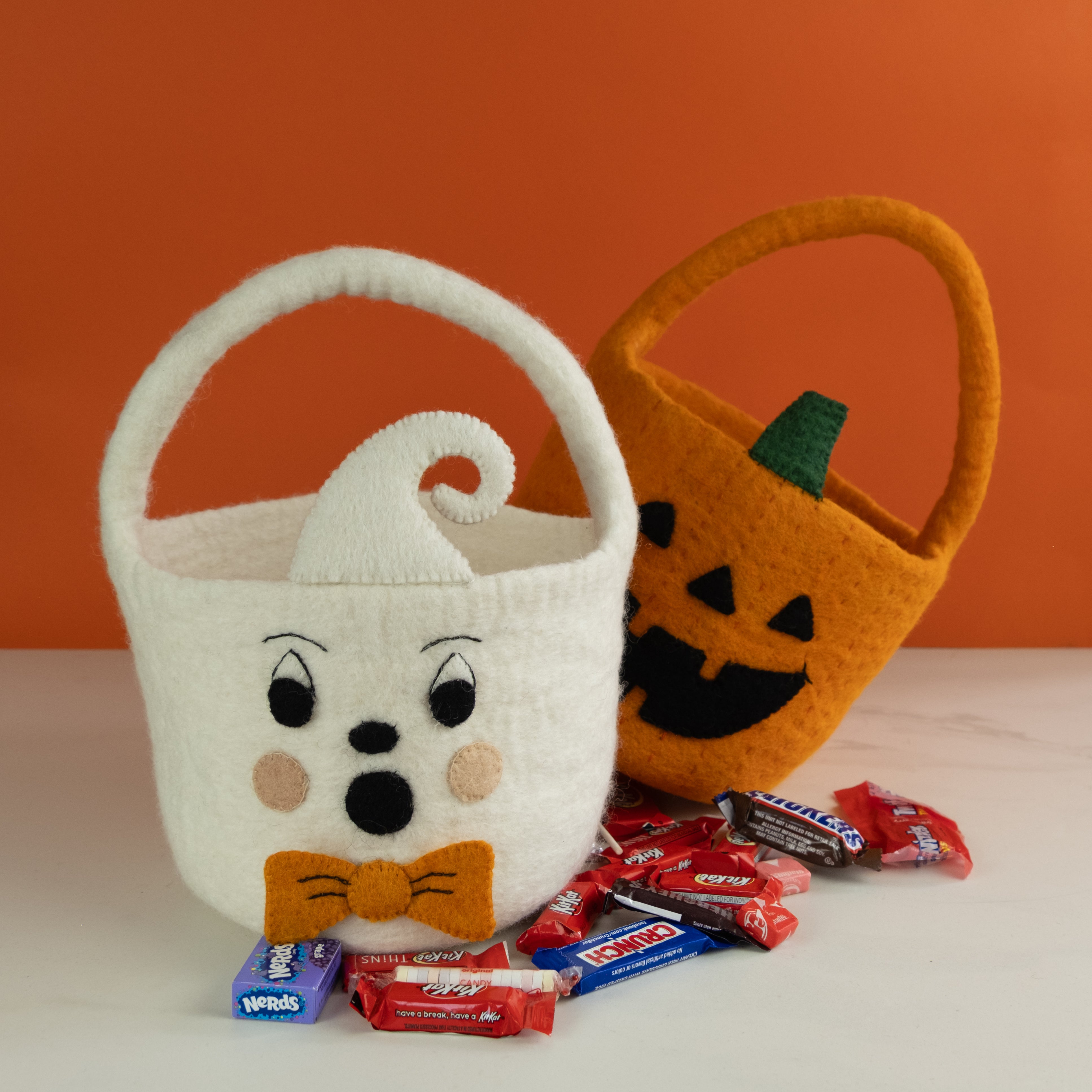 cute felt trick or treat halloween buckets with candy - fair trade- Global Goods Partners