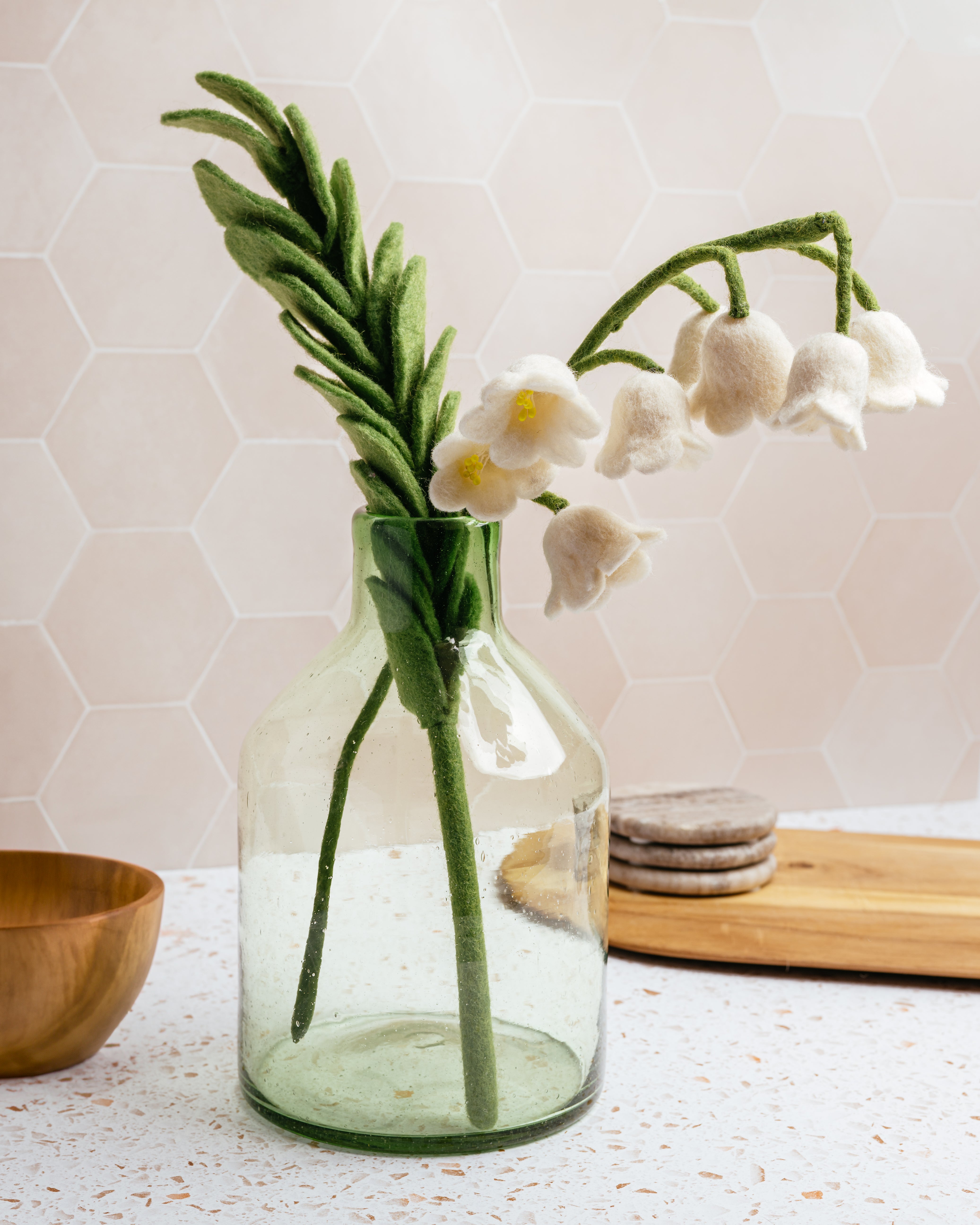 Felt White Lily of the Valley Flower in Vase - Fair Trade - Global Goods Partners