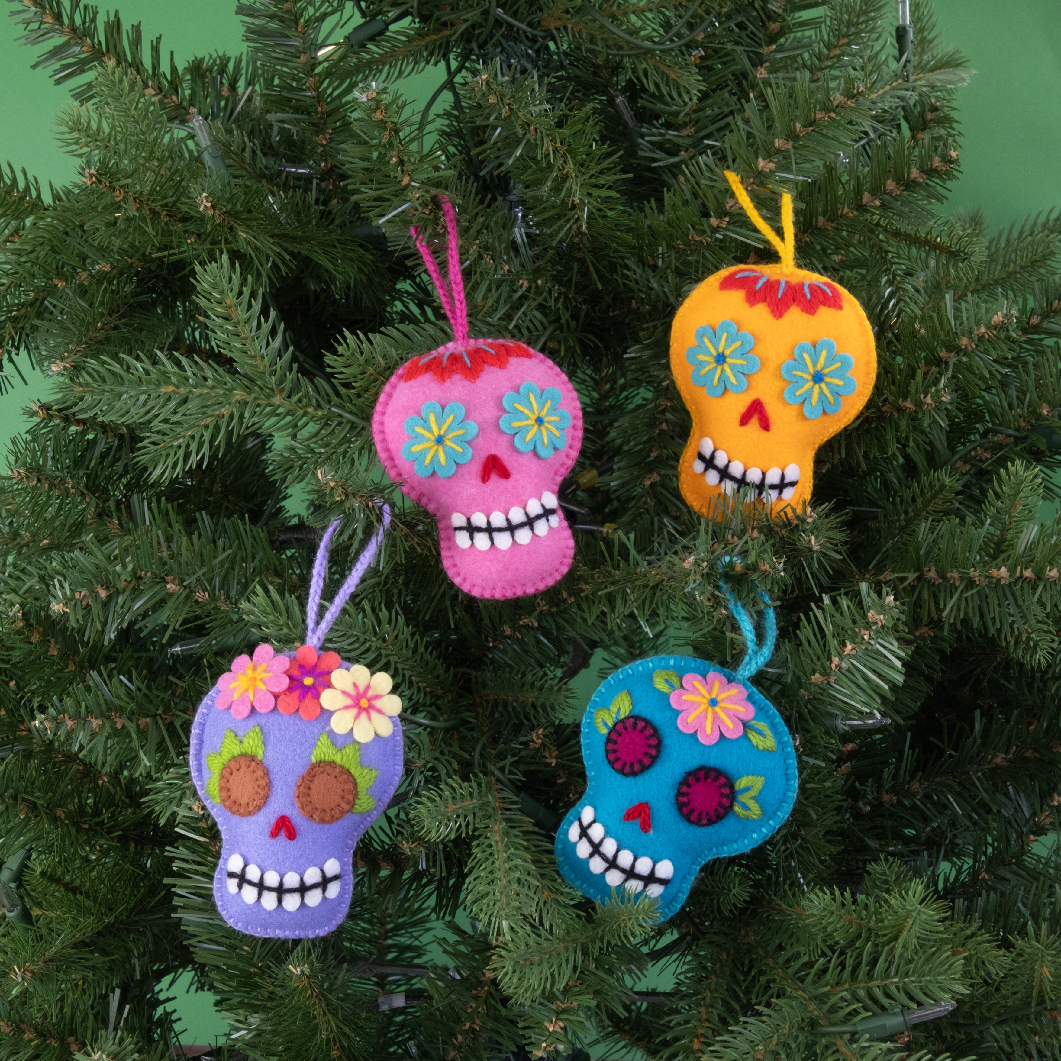 Embroidered Felt Sugar Skull Ornament