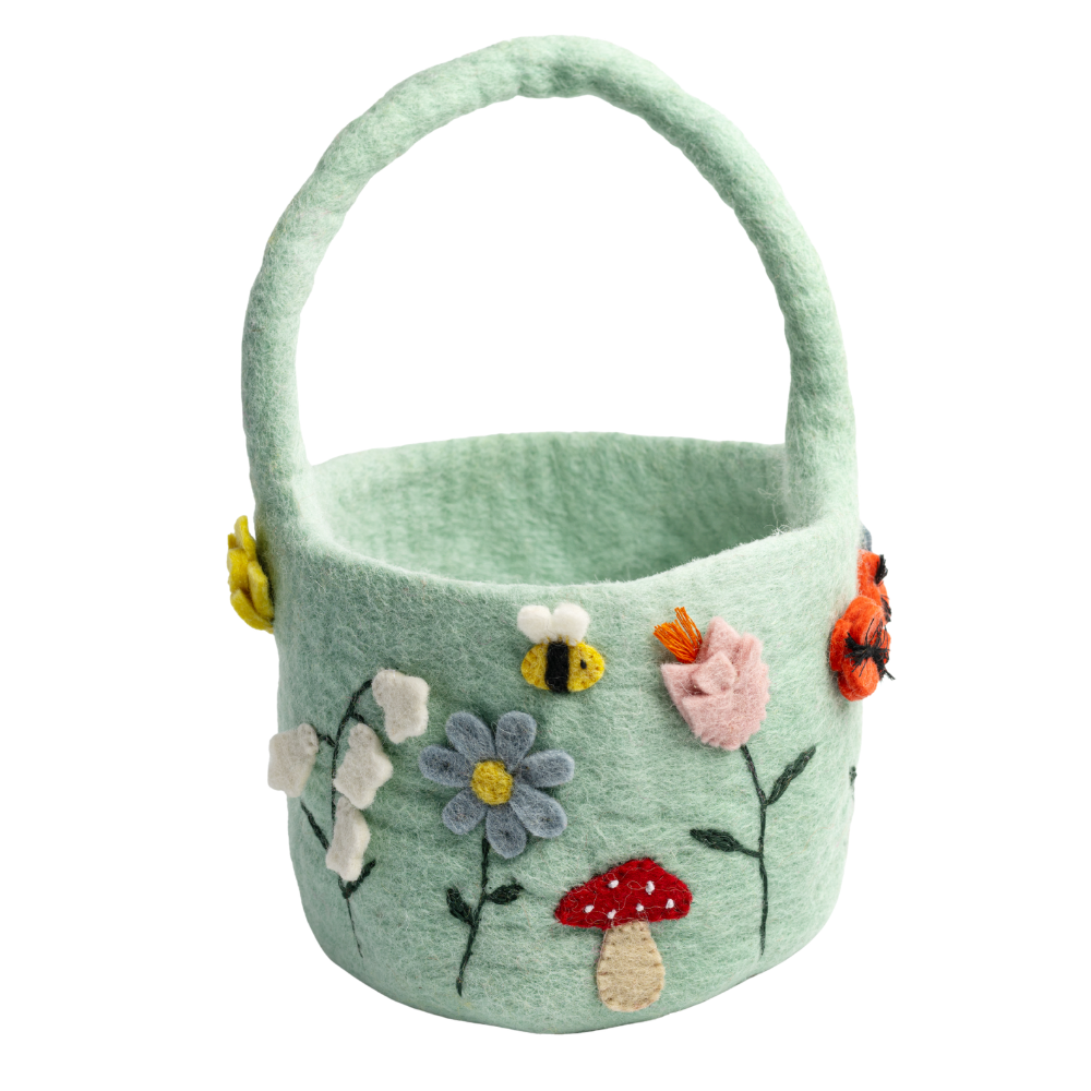 Felt Easter Basket Floral Blue