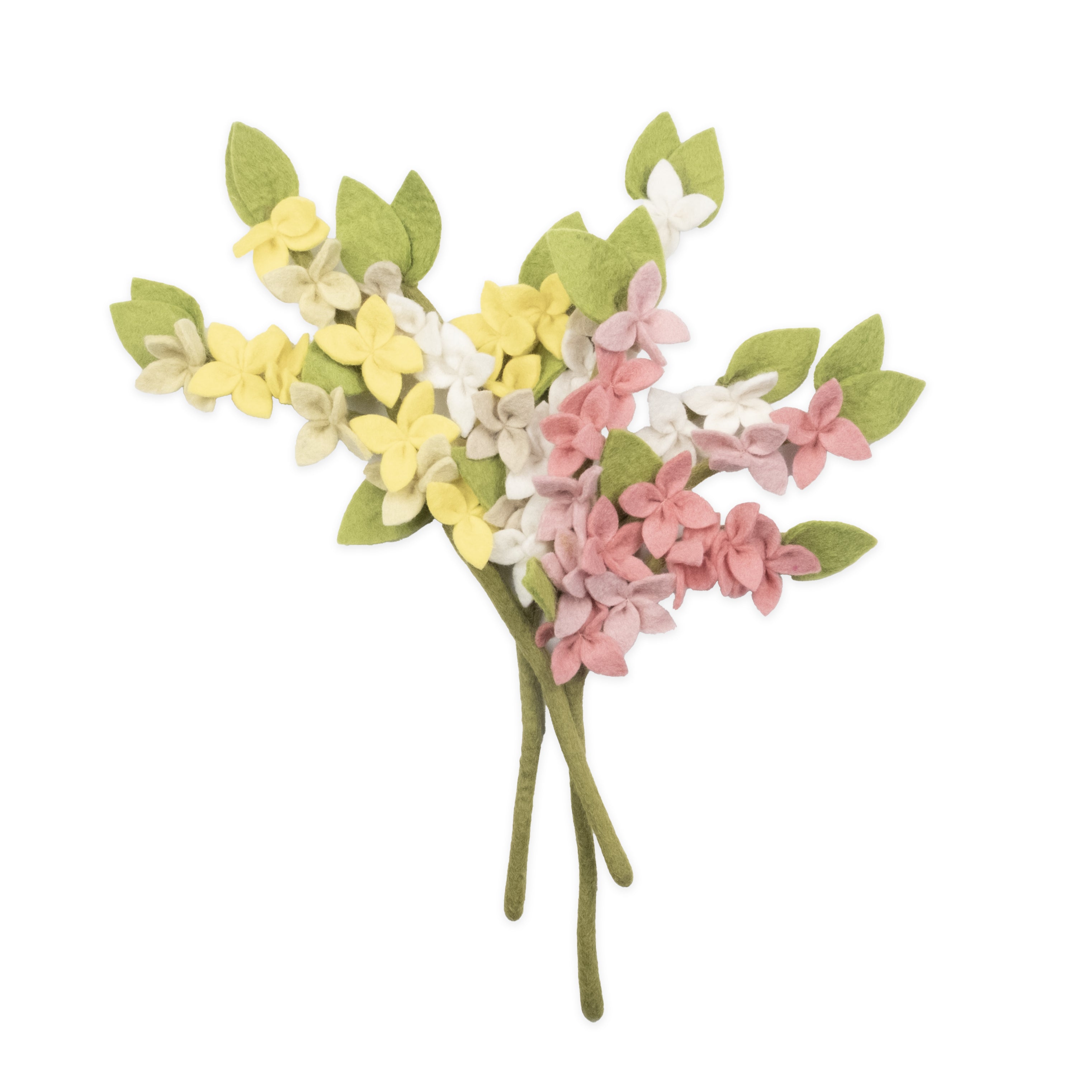 Felt Forsythia Flower Bouquet various colors flat lay - Global Goods Partners
