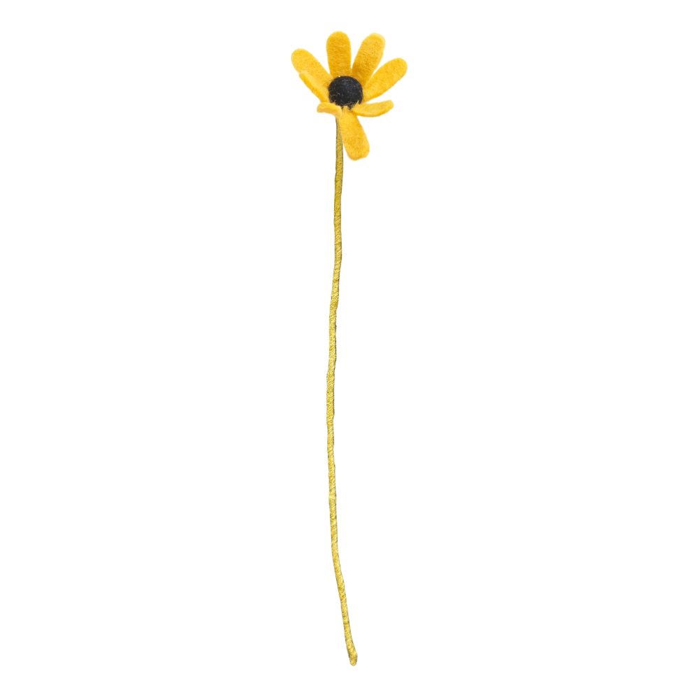 Yellow handmade fair trade felt daisy on a white background | Global Goods Partners