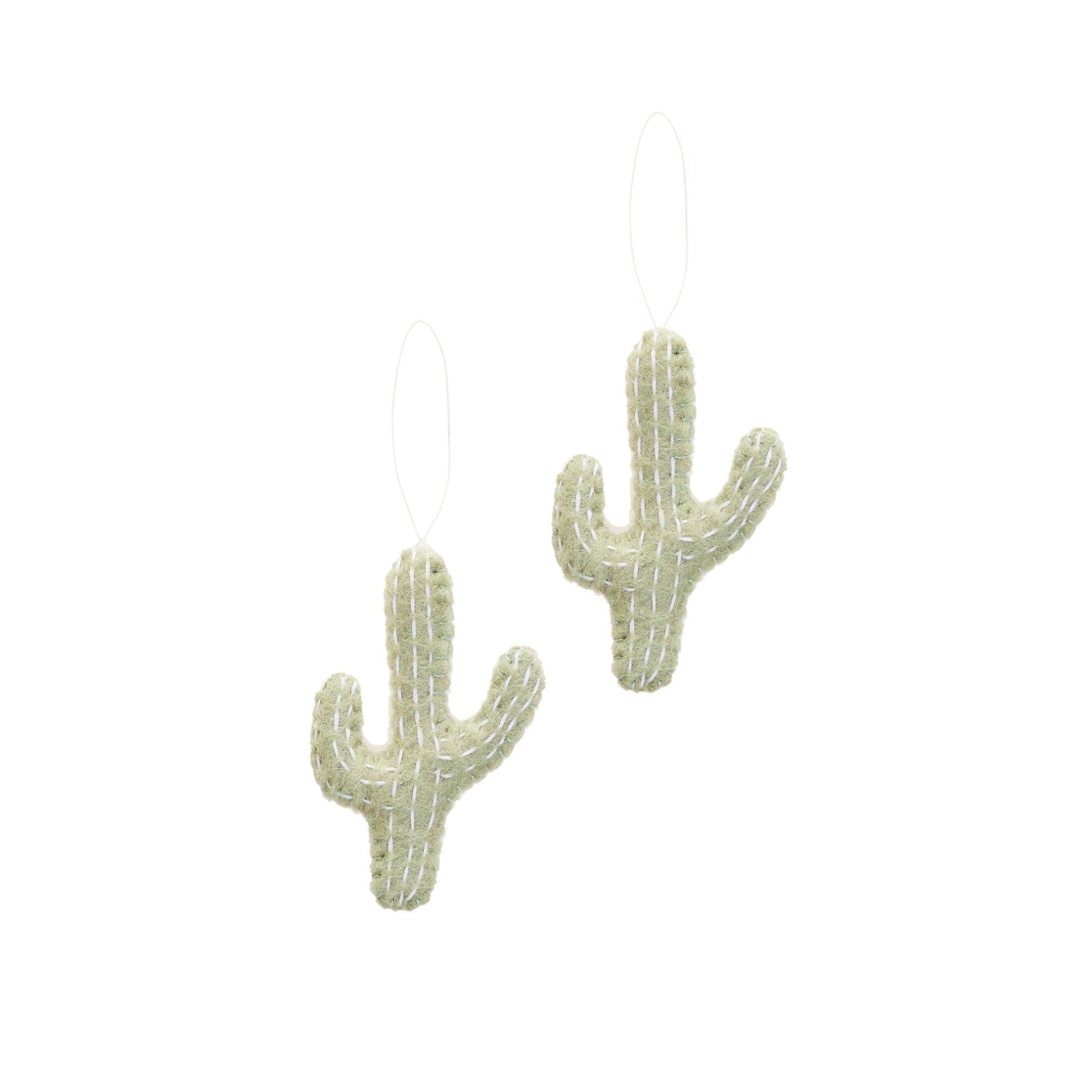 Felt Cactus Ornaments, light green, Set of 2