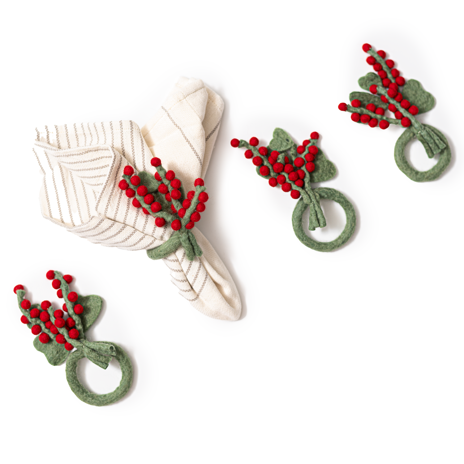 Felt Red Baby's Breath Napkin Rings - Set of Four - Holiday styling - Fair Trade
