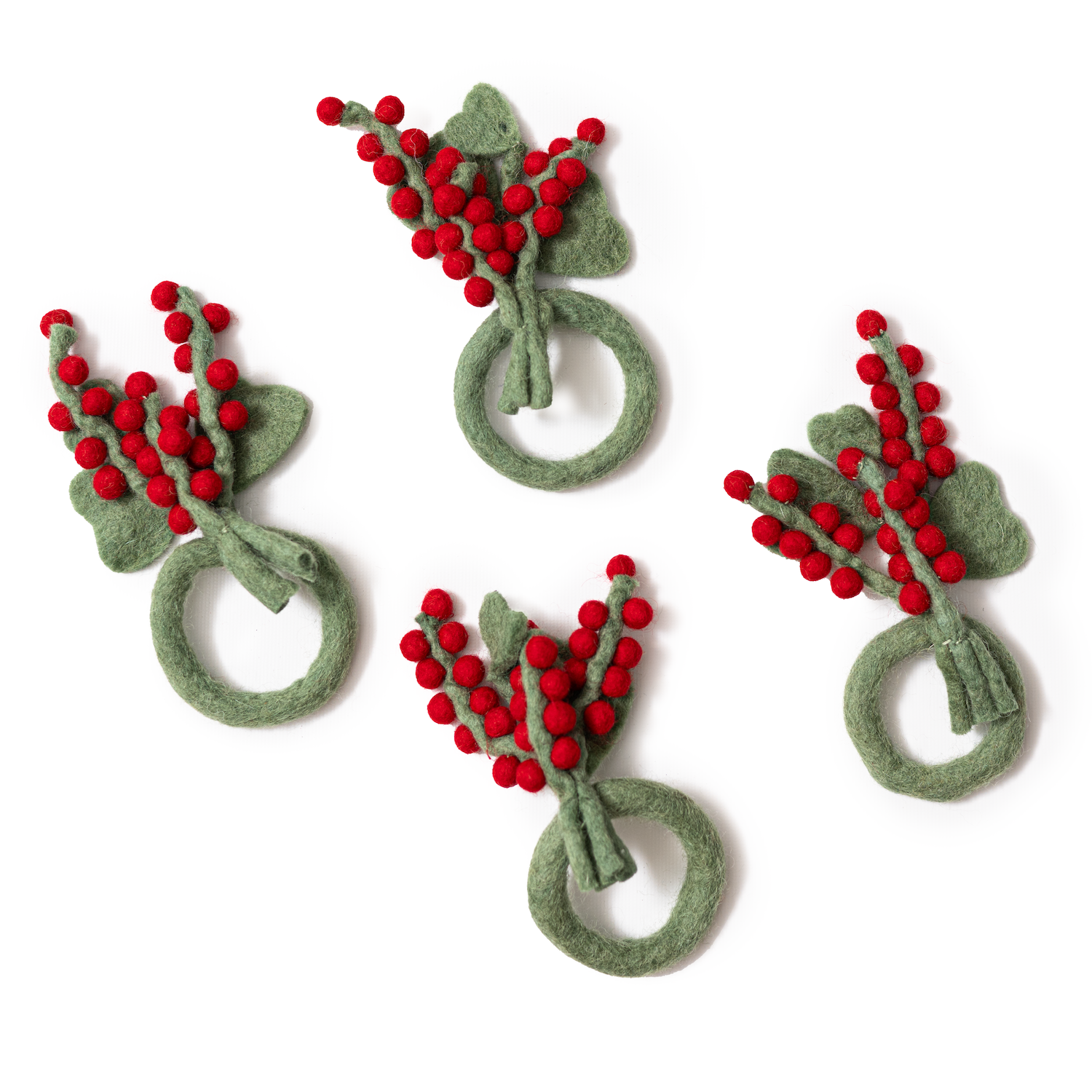 Felt Red baby's Breath Napkin Rings - Set of Four - Holiday styling -Fair Trade - Global Goods Partners