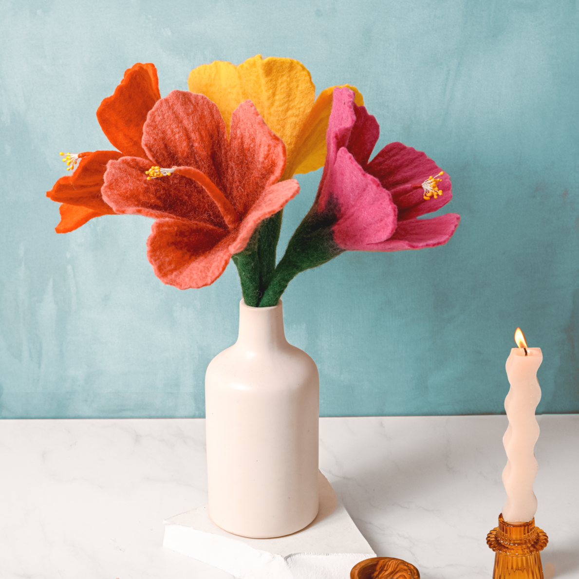 Felt Hibiscus Flowers Various Colors in vase styled -Fair Trade - Global Goods Partners