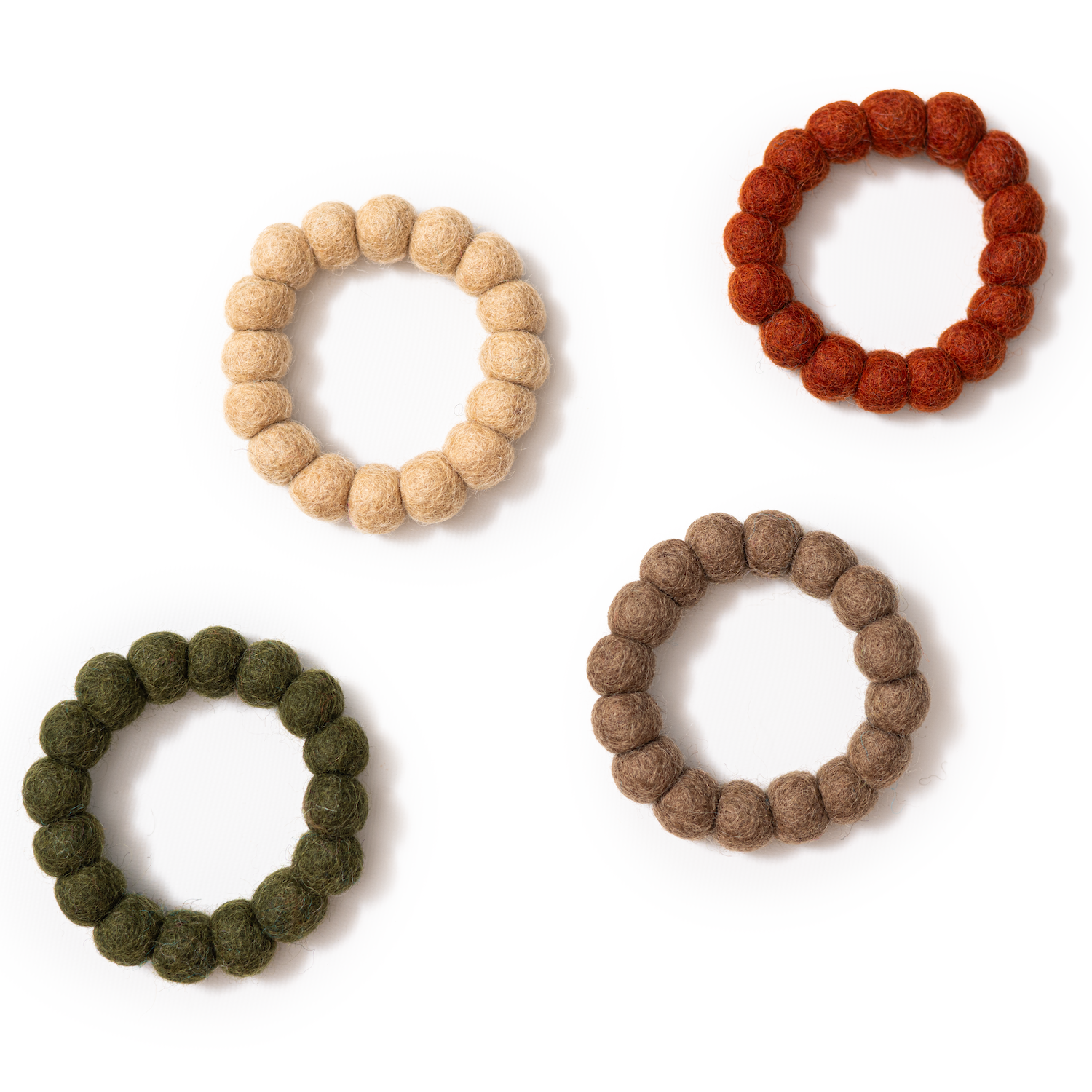 Felt Napkin Rings, Set of 4 - Brown, Tan, Rust, Green - Fair Trade - Global Goods Partners