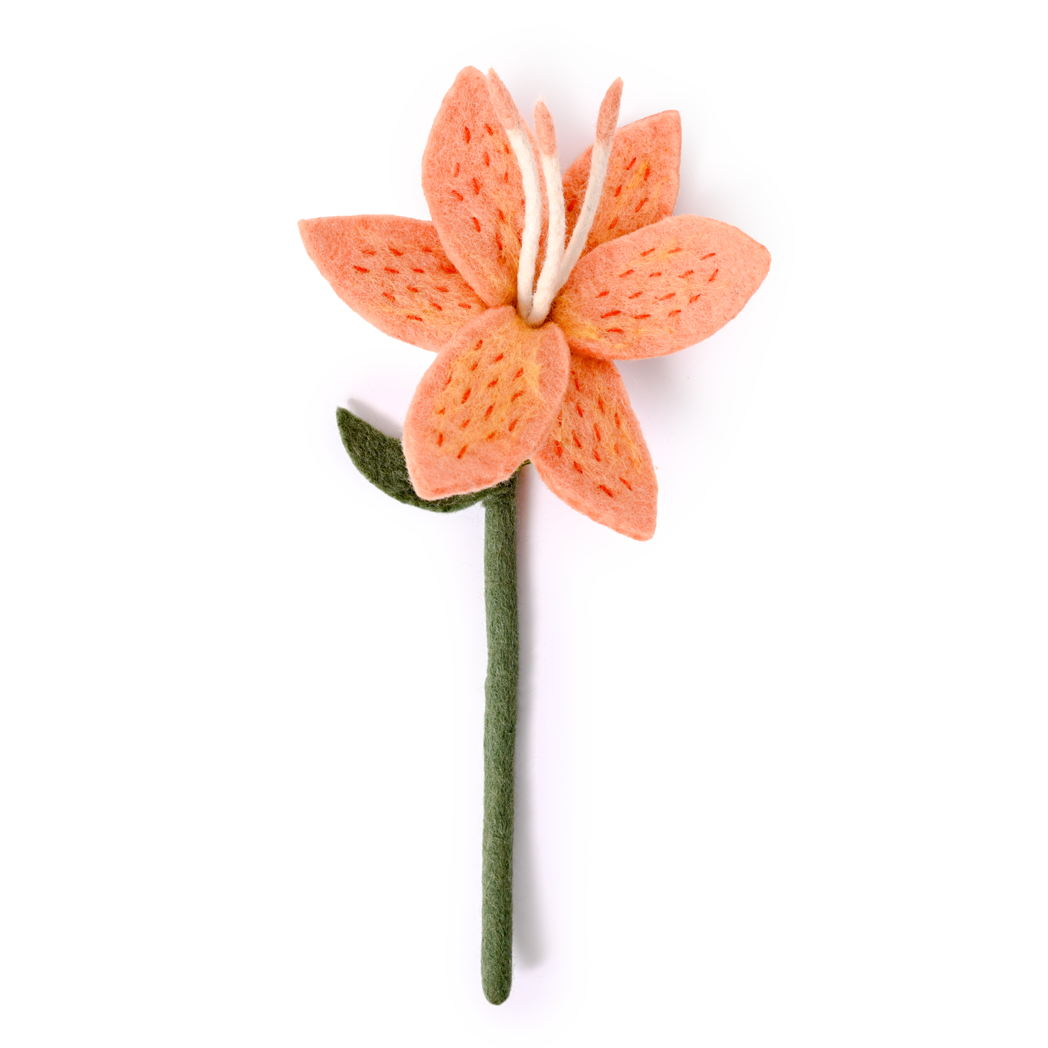 Apricot Orange Felt Stargazer Lily Flower Stem - Fair Trade - Global Goods Partners
