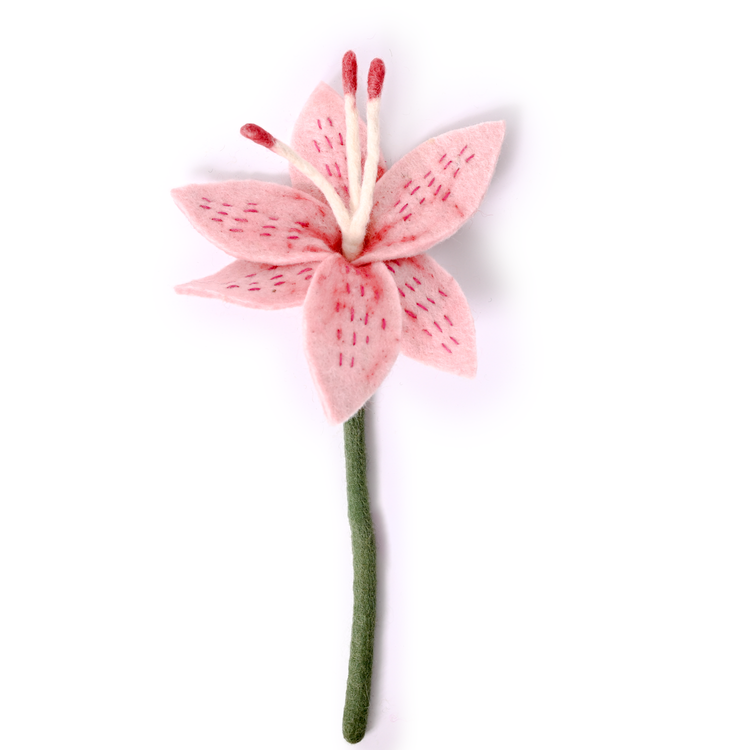 Pink Felt Stargazer Lily Flower Stem - Fair Trade - Global Goods Partners