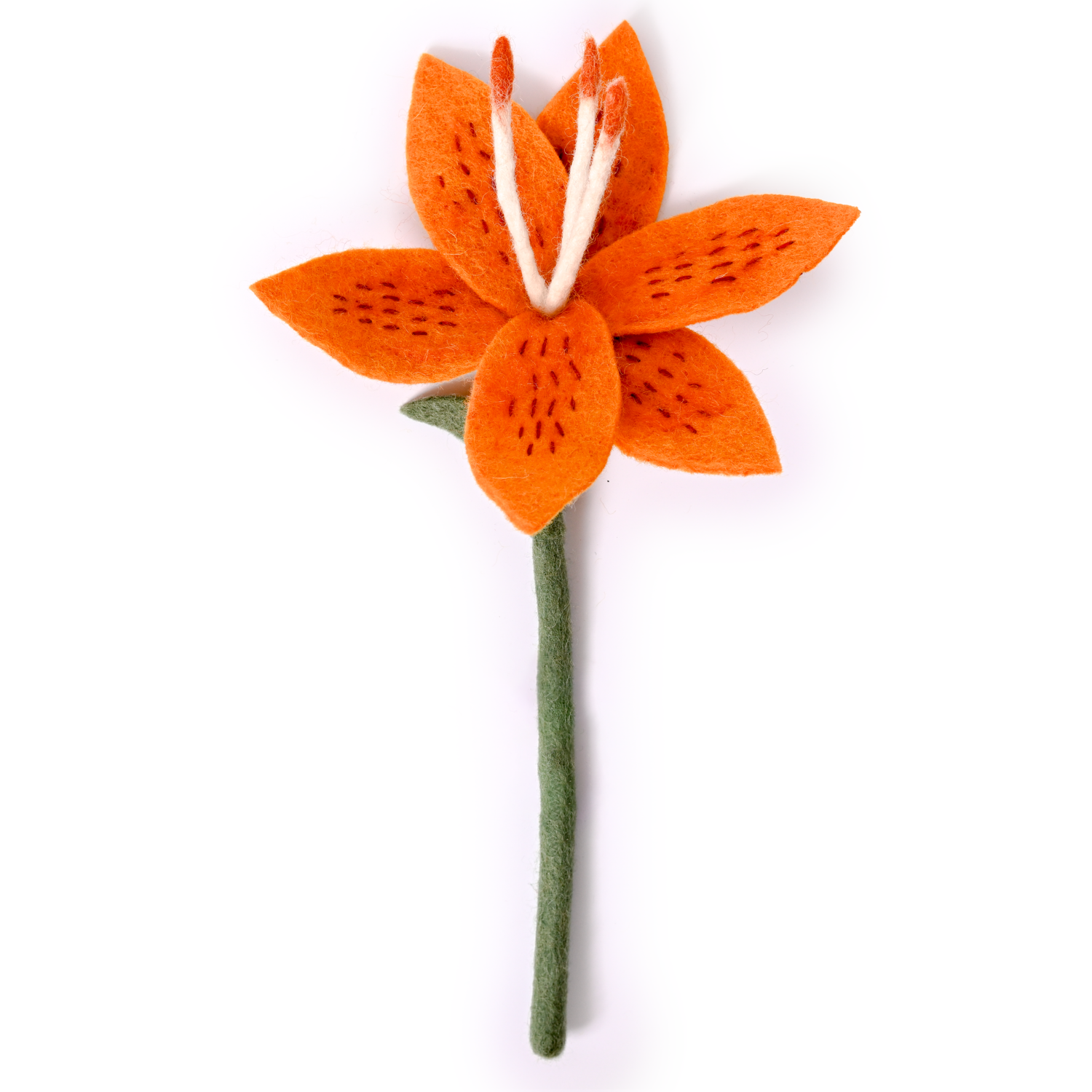 Deep Orange Felt Stargazer Lily Flower Stem - Fair Trade - Global Goods Partners