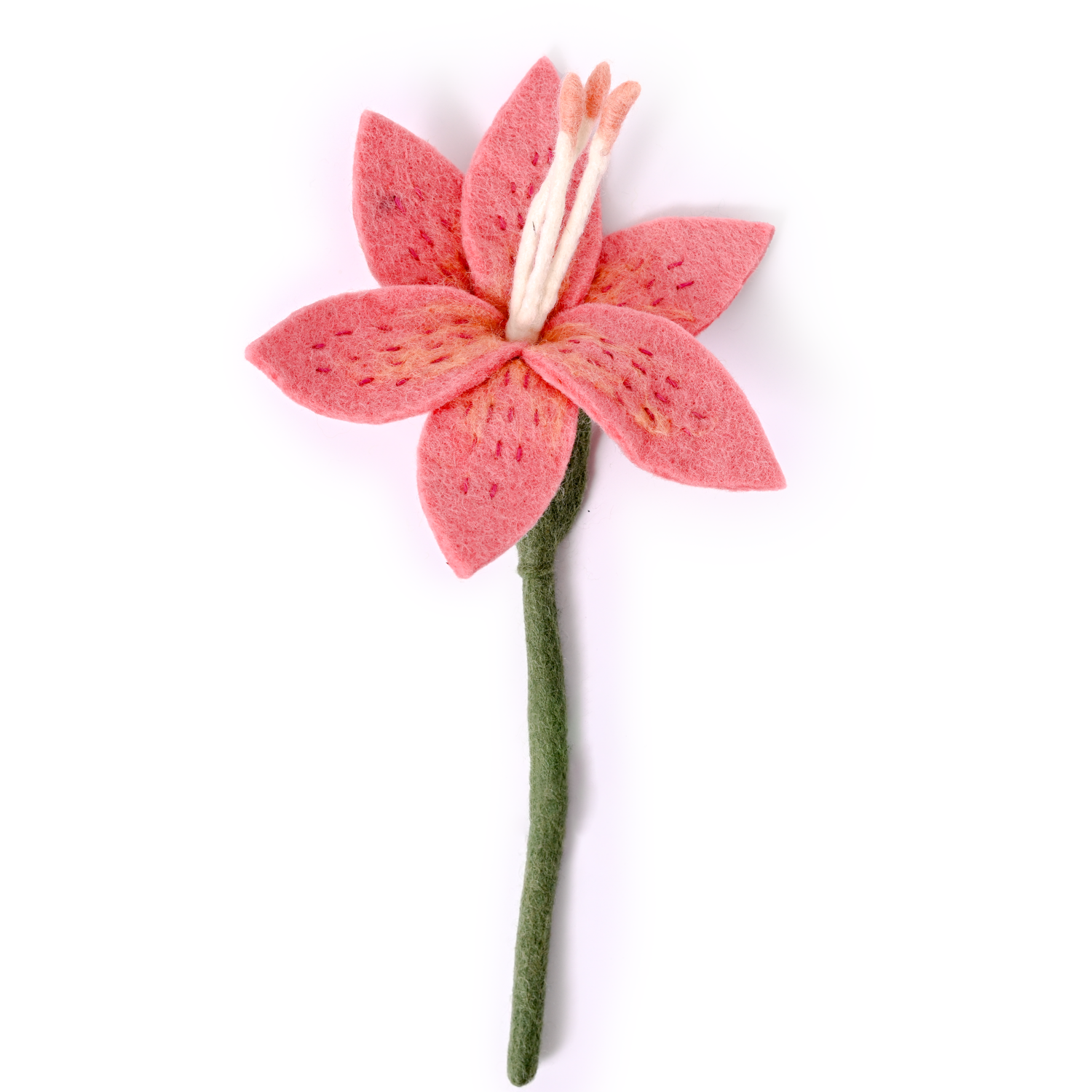 Peach Pink Felt Stargazer Lily Flower Stem - Fair Trade - Global Goods Partners