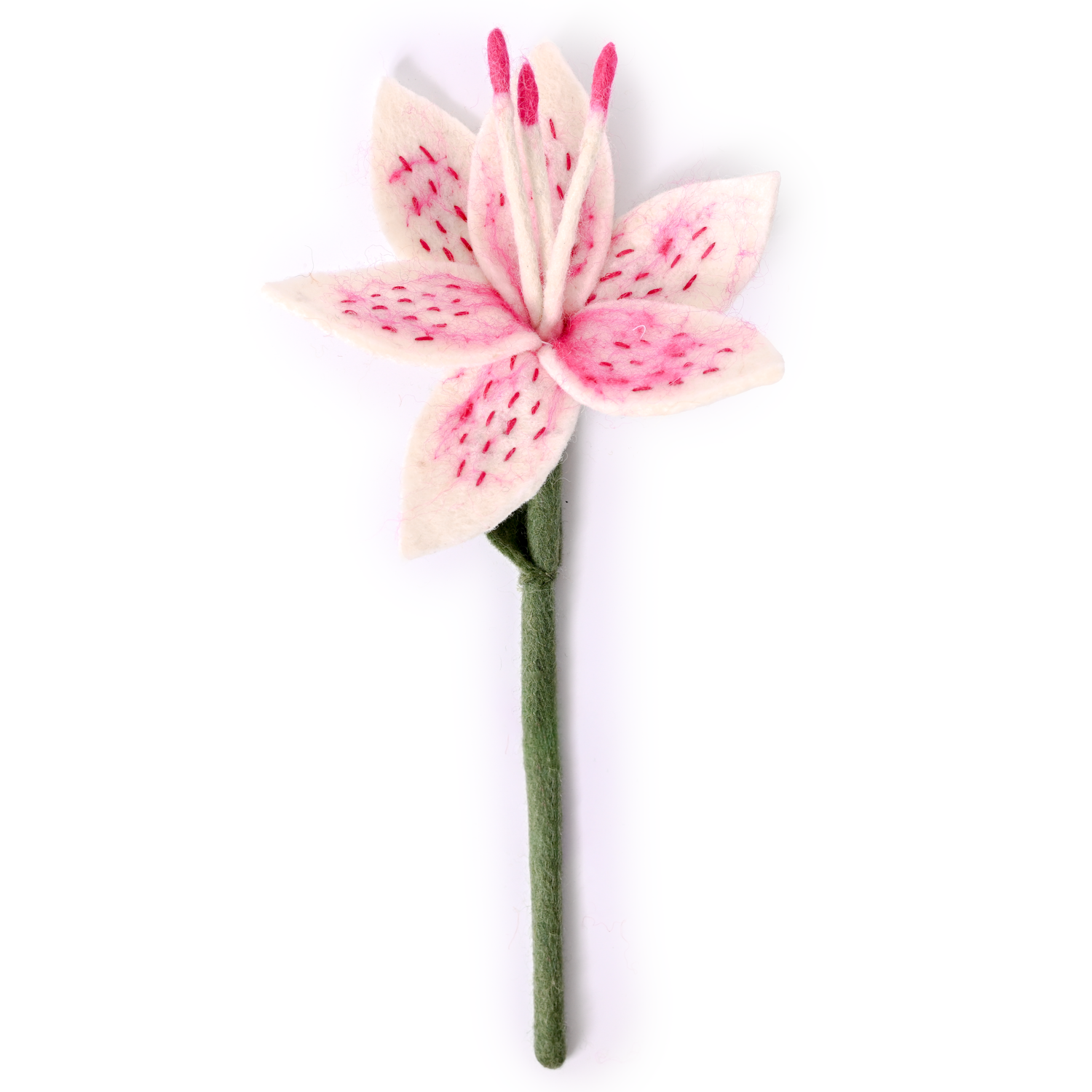 White and Pink Felt Stargazer Lily Flower Stem - Fair Trade -Global Goods Partners