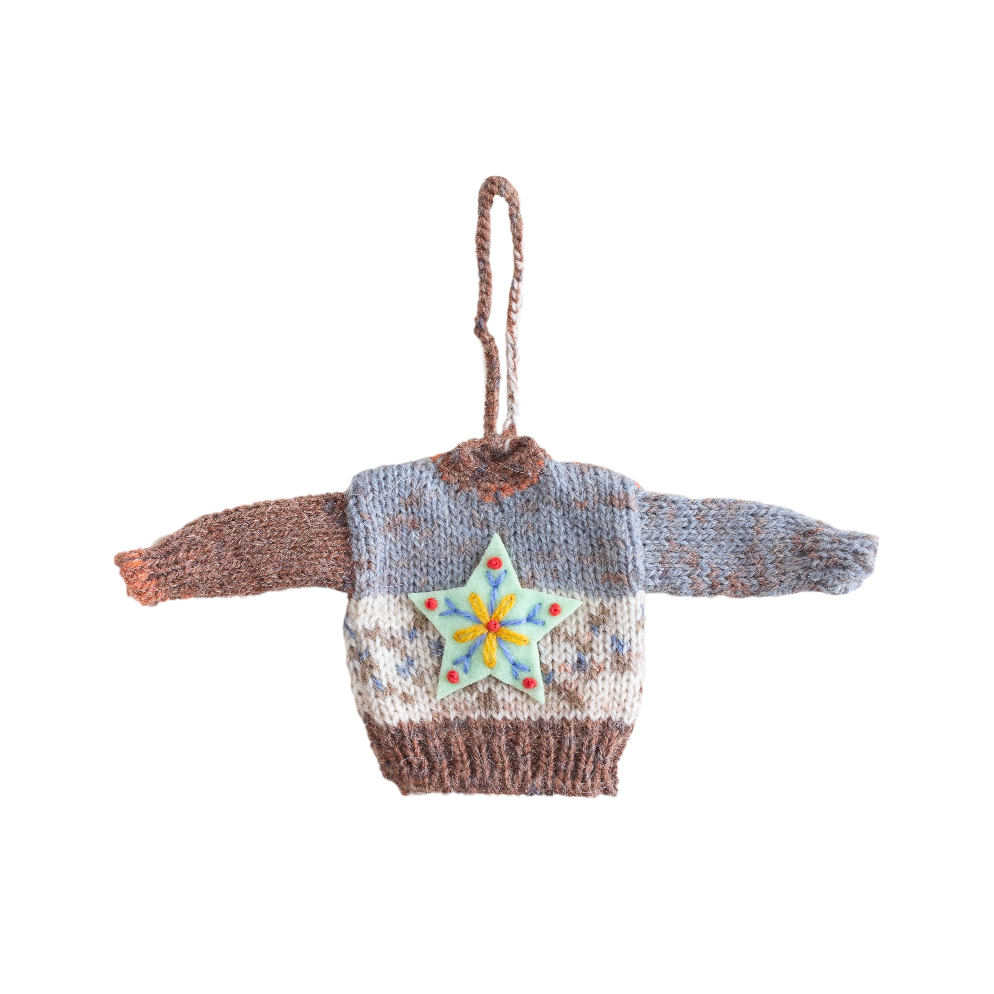 Blue and Brown Tiny Knit Sweater Ornaments - Global Goods Partners