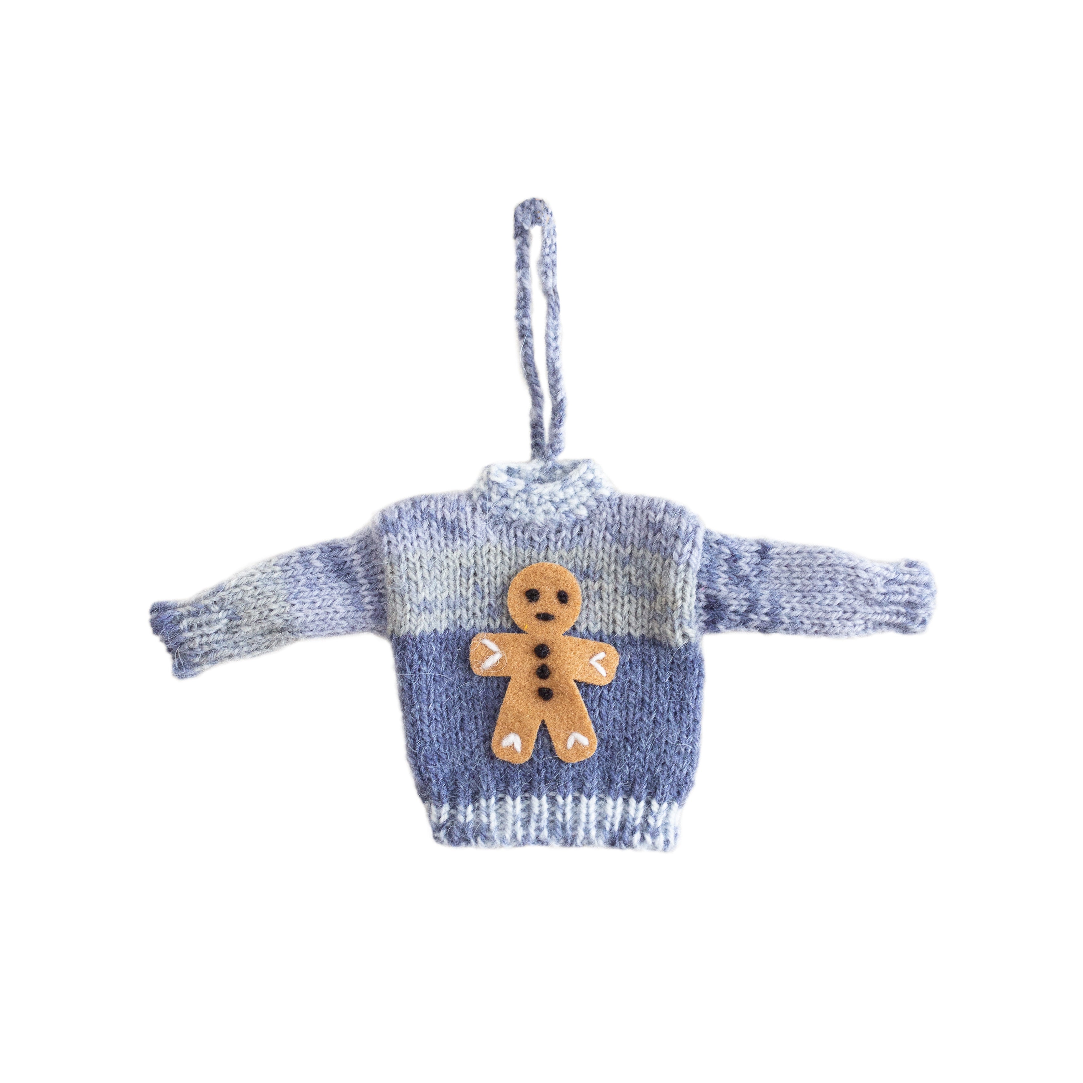 Blue Striped Tiny Knit Sweater Ornaments - Global Goods Partners
