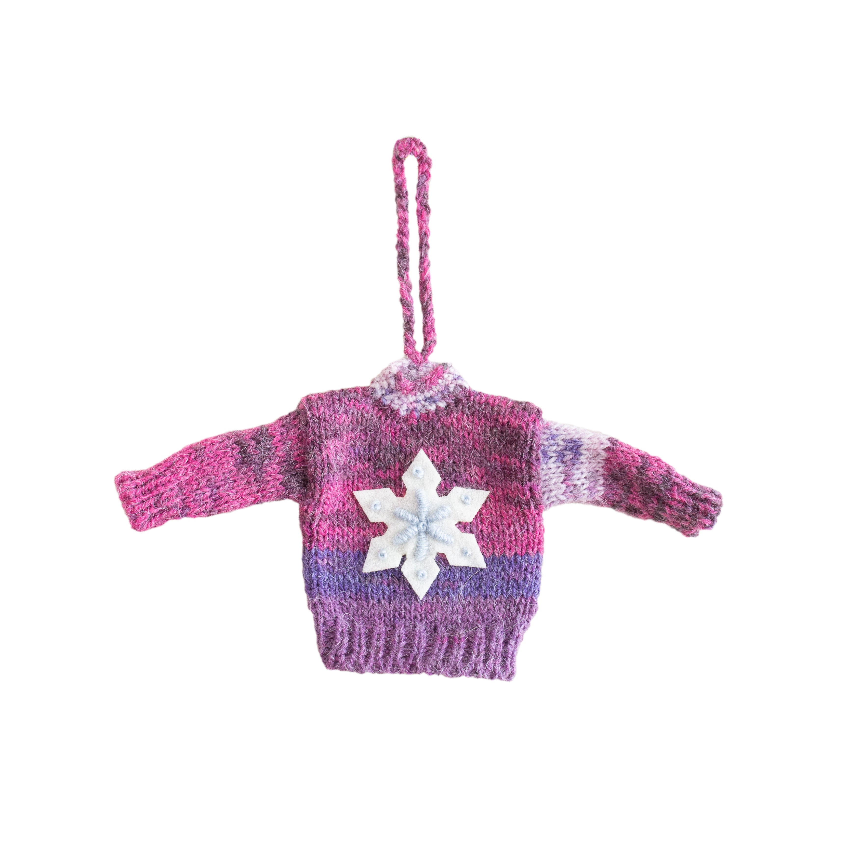 Purple Snowflake - Tiny Knit Sweater Ornaments - Global Goods Partners