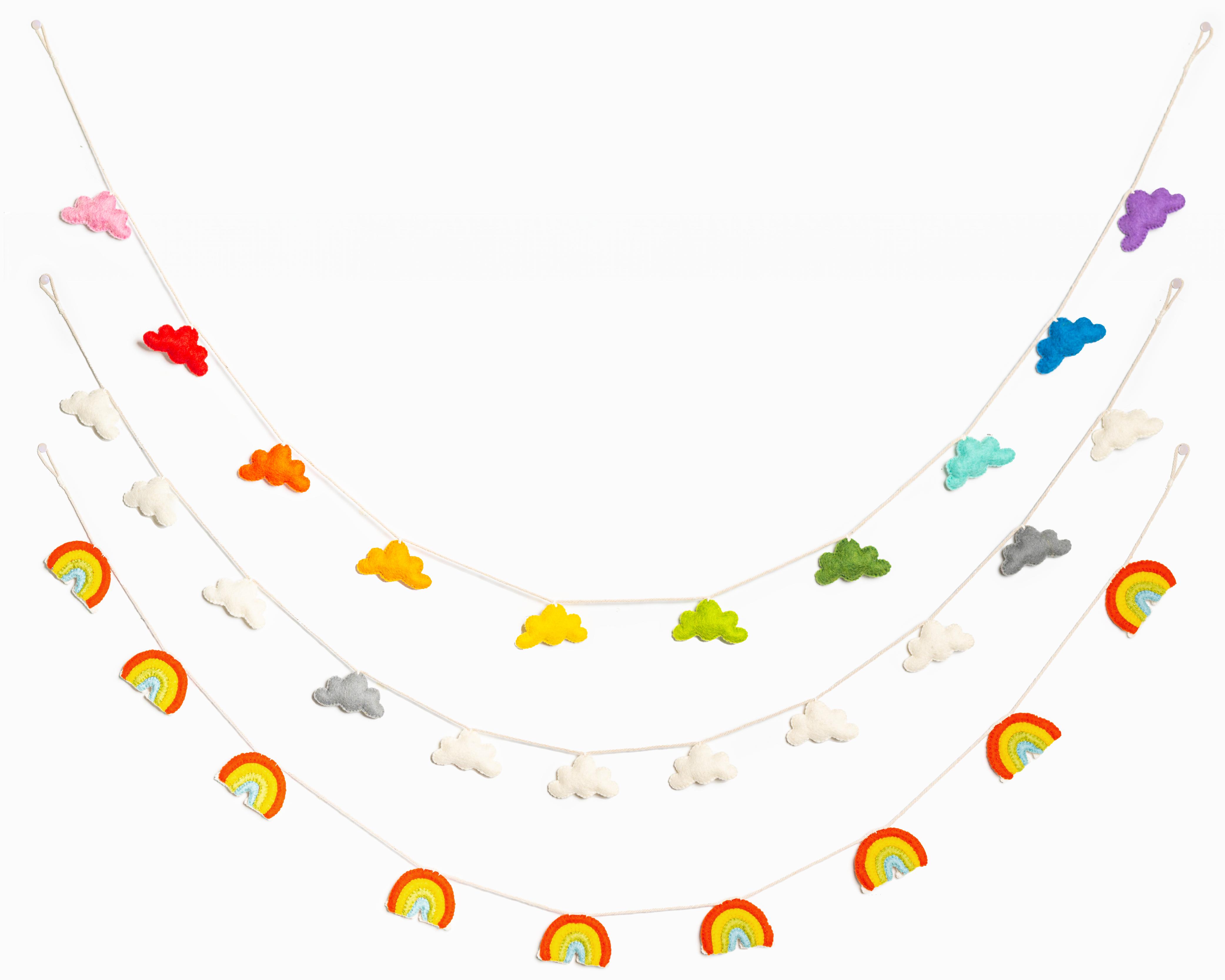 Felt rainbow cloud and felt rainbow garlands for kids room, classroom or party decor - Global Goods Partners Fair Trade