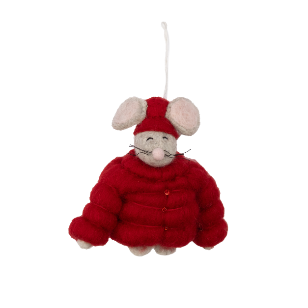 Felt Puffer Coat Santa Hat Mouse Ornament