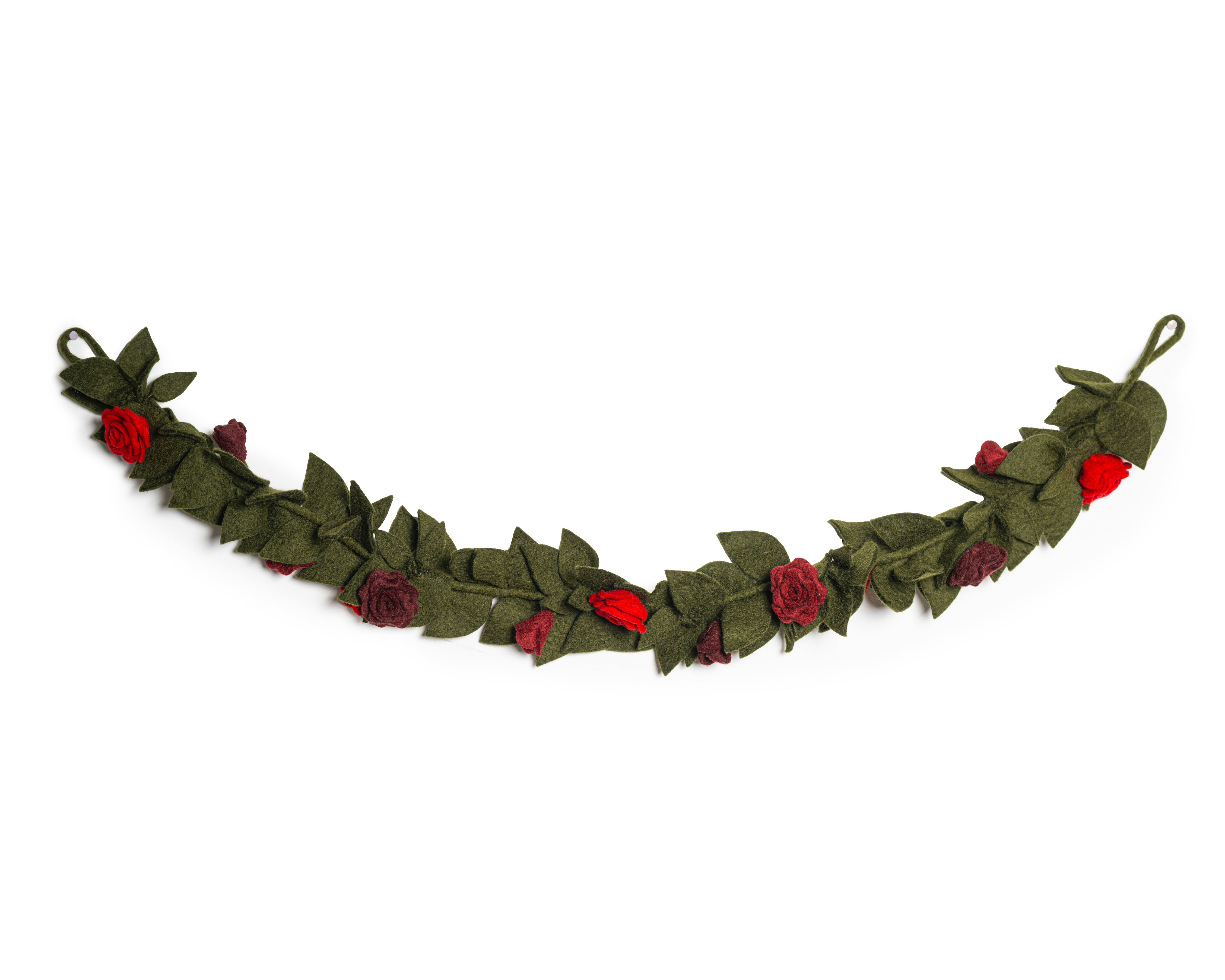 Felt Red Rose and Greenery Garland String Hanging for Interior Party Decor - Global Goods Partners Fair Trade