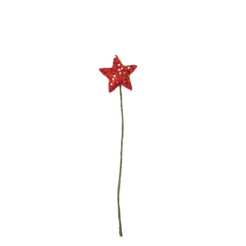 Red star-shaped wand on a white background, handmade by women artisans | Global Goods Partners
