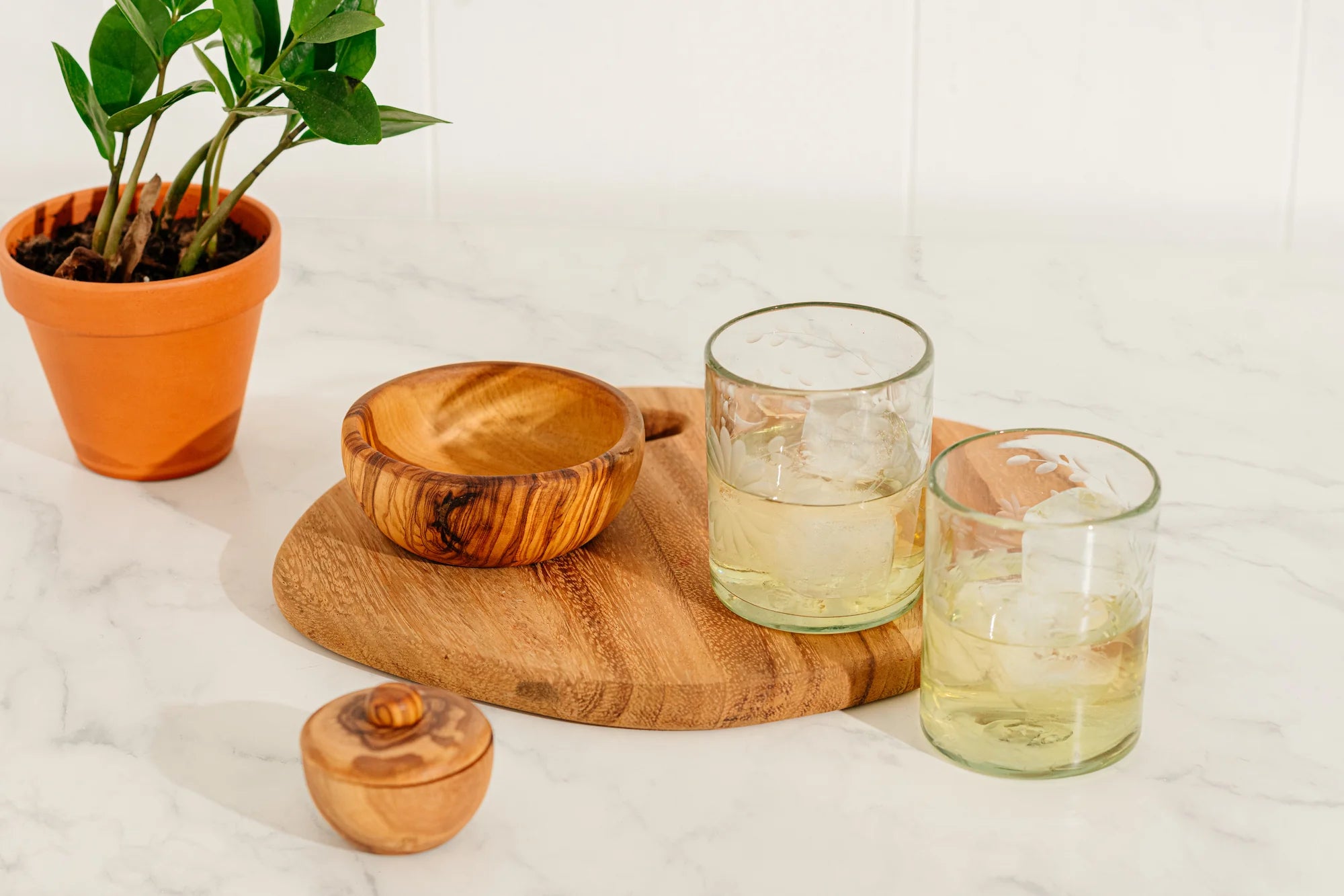 Clear Etched Glass Tumblers with ice water -Global Goods Partners