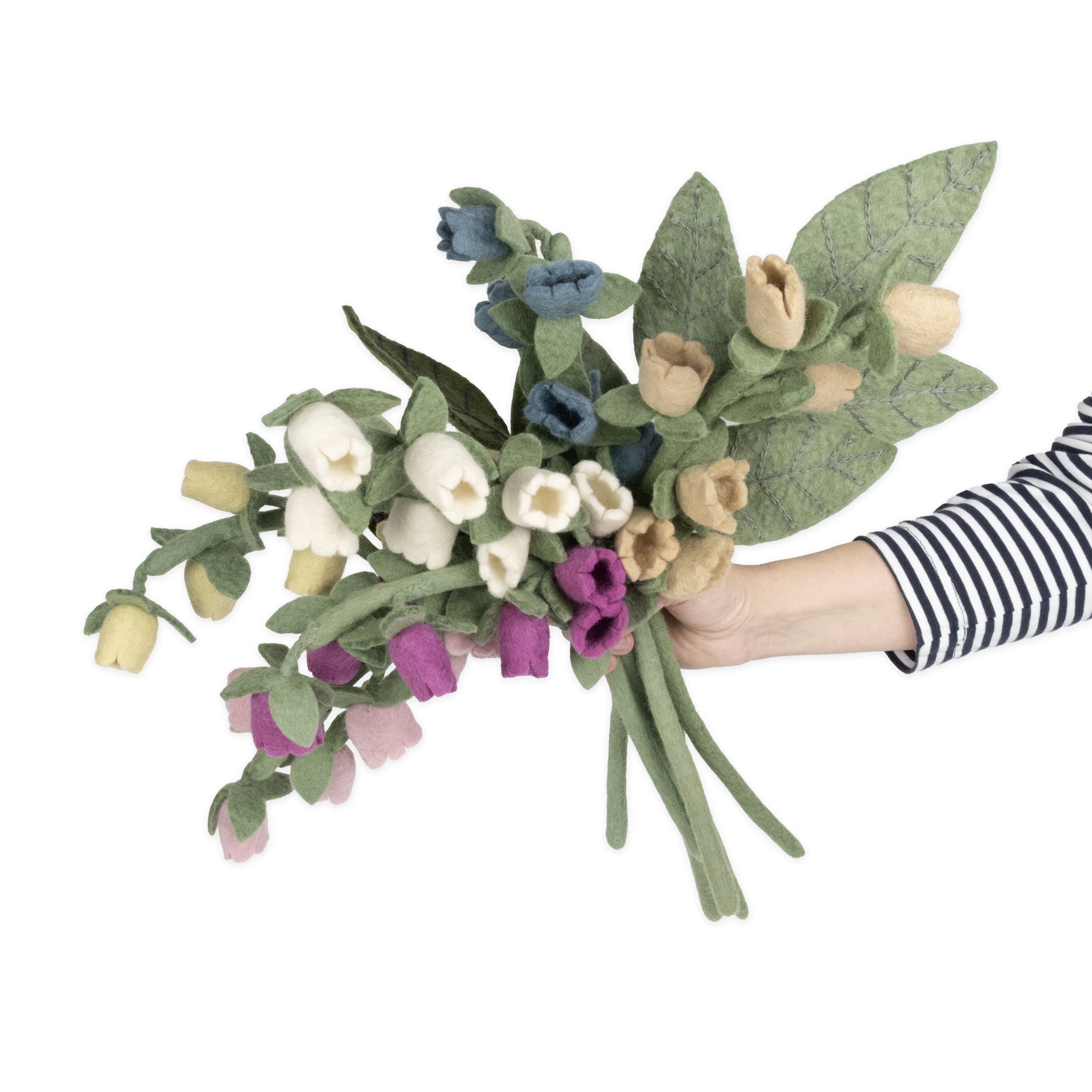 various felt bellflower stems in hand - Global Goods Partners Fair Trade