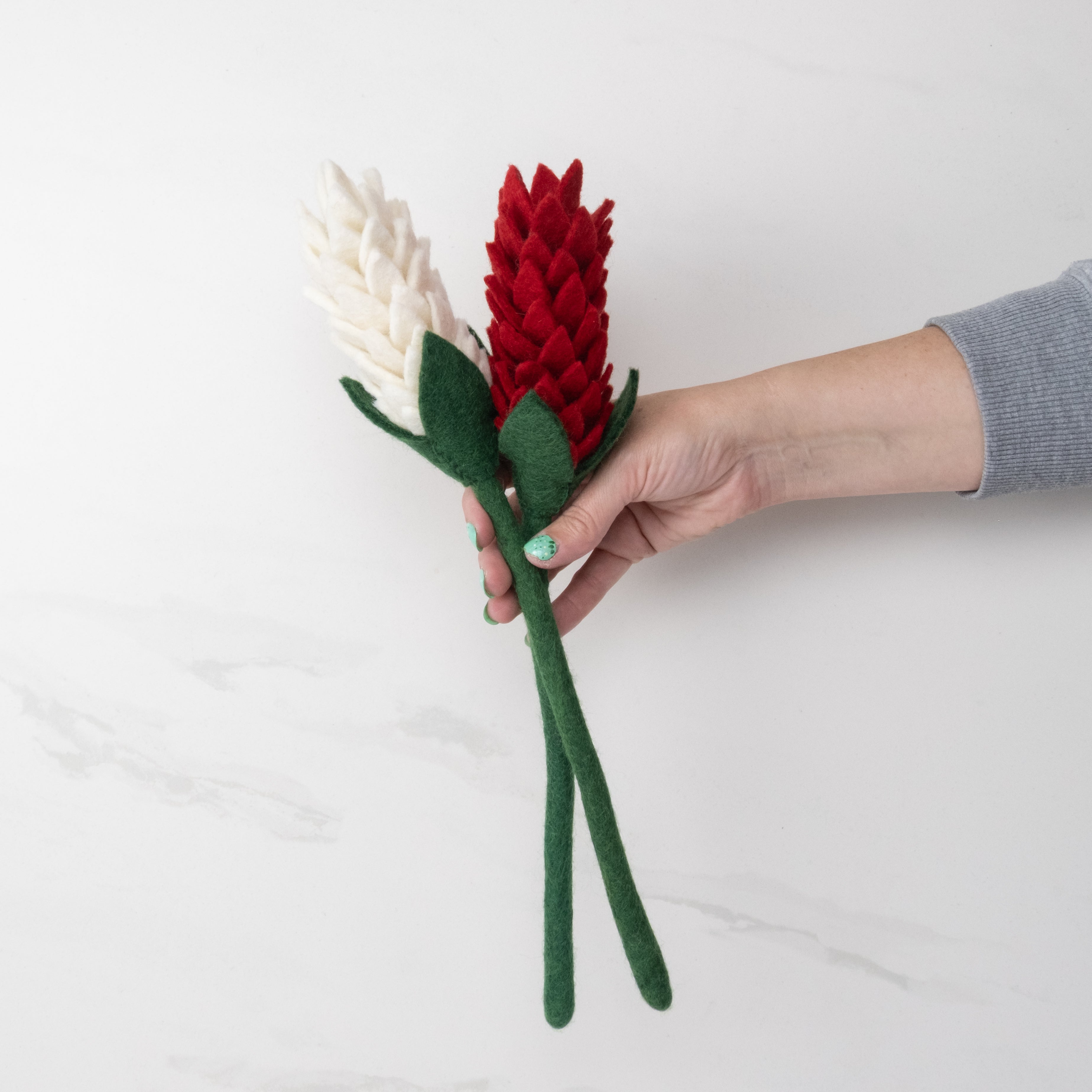 Red and White Felt Alpinia Floral Stems in Hand - Fair Trade - Global Goods Partners