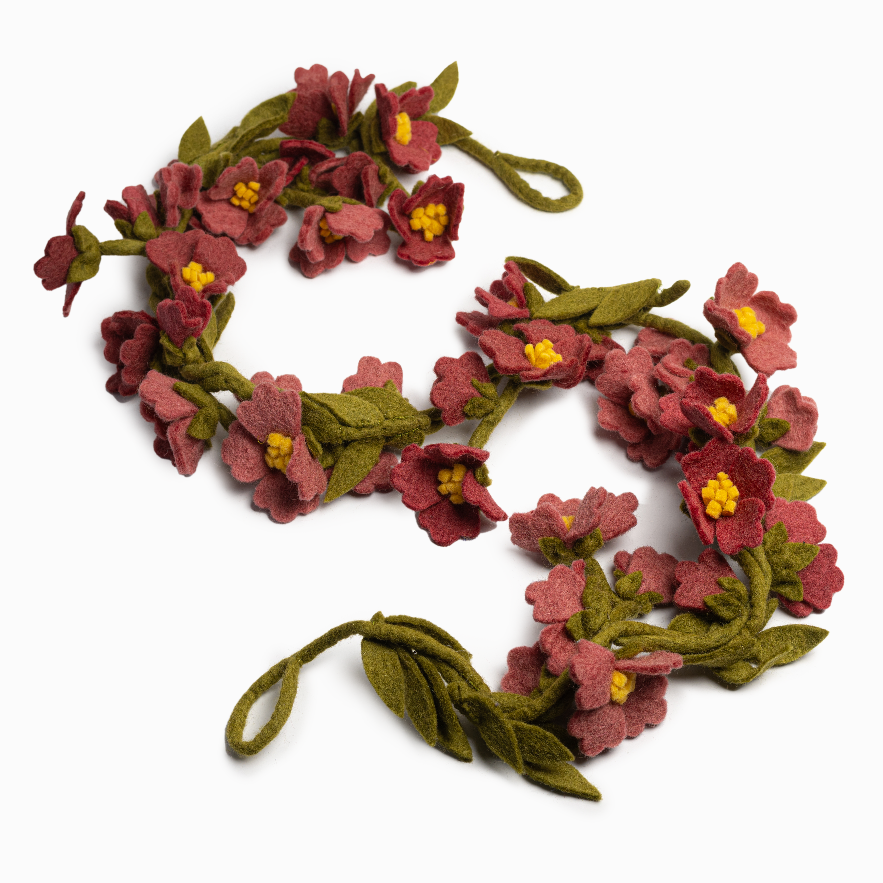 Pink Felt Cherry Blossom Garland with Green Leaves for Home Decor and Celebrations - Fair Trade - Global Goods Partners