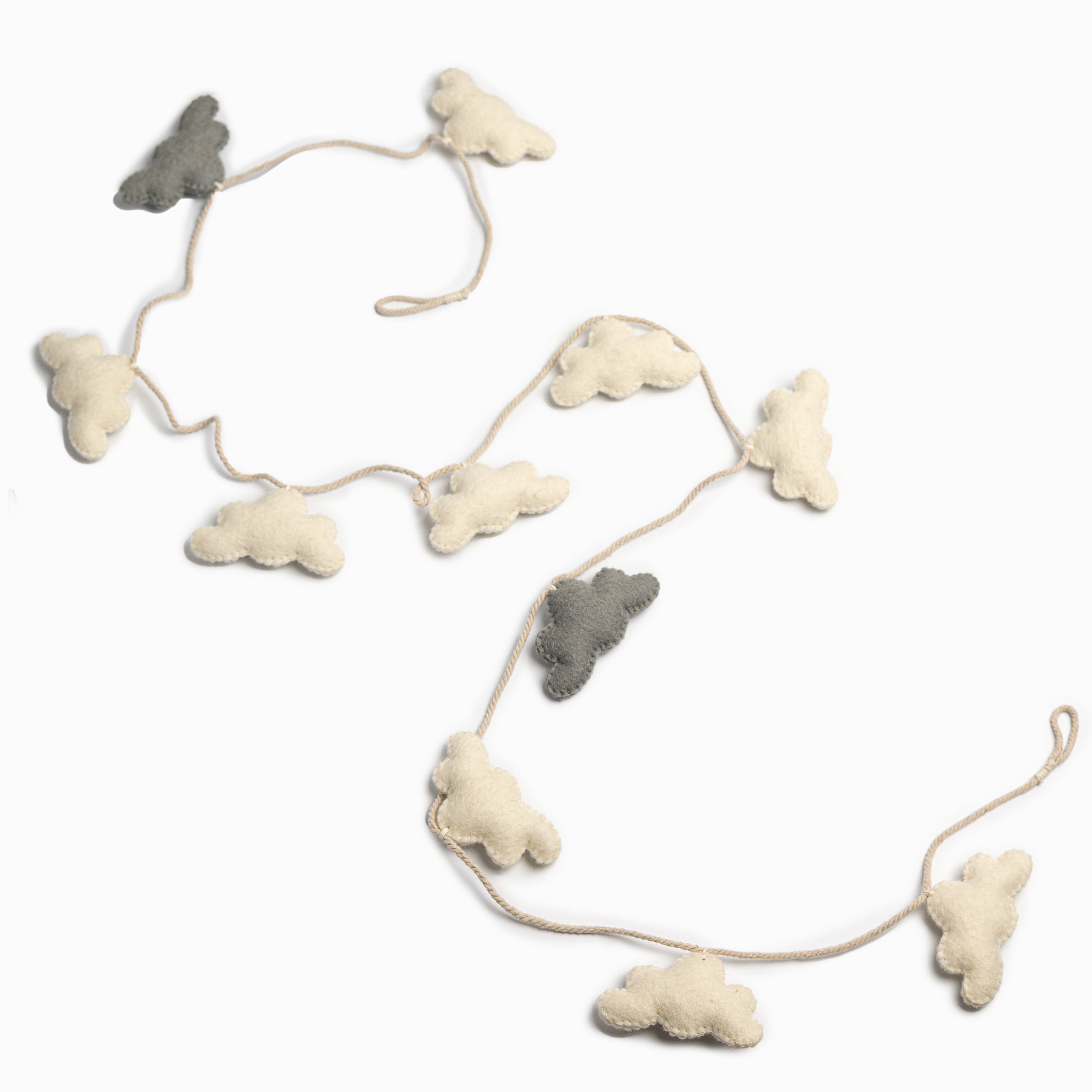 Felt grey and white cloud shapes garland, classroom or party decor - Global Goods Partners Fair Trade