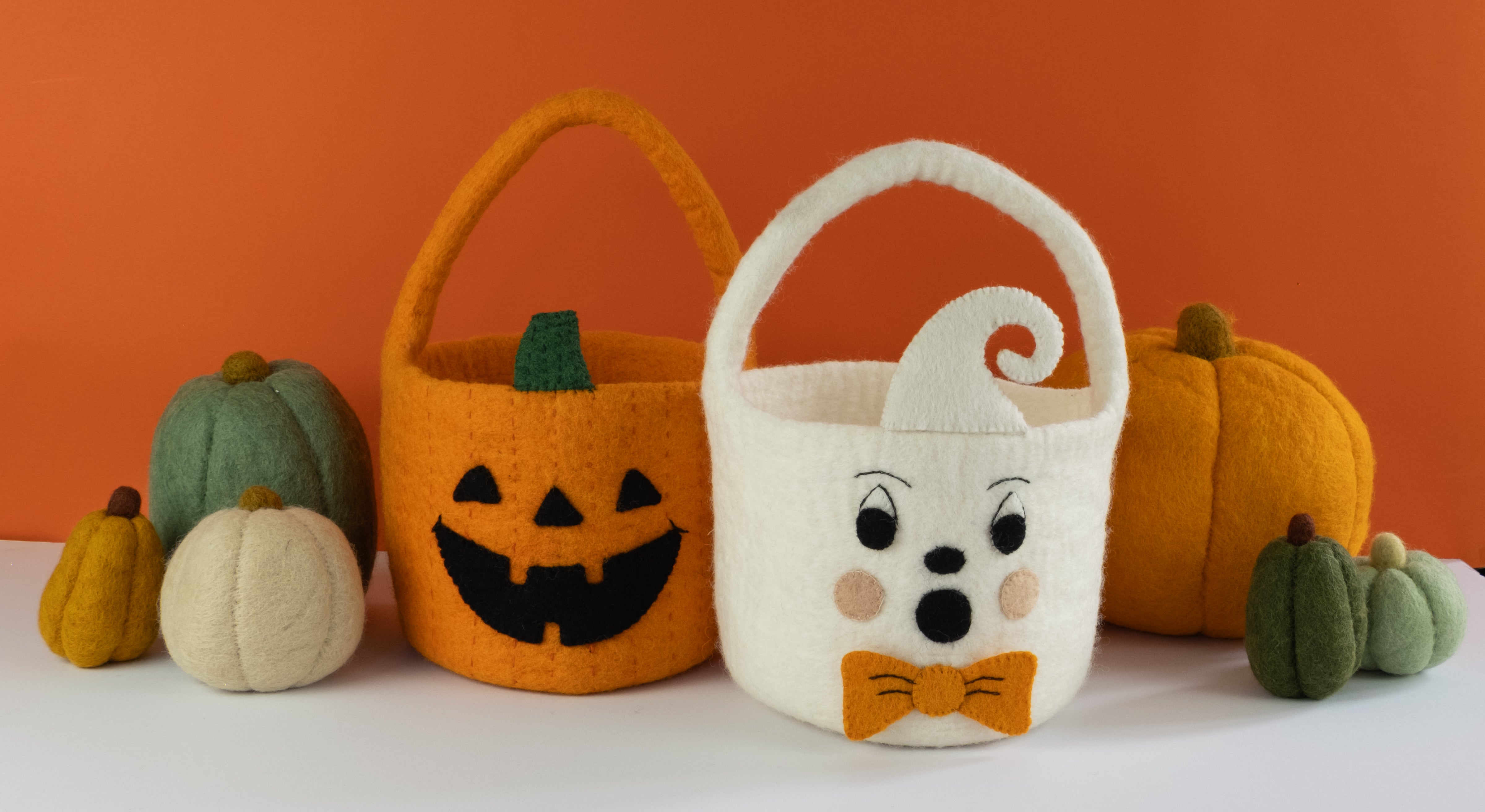 assorted cute halloween buckets and felt gourds for fall decor - fair trade- Global Goods Partners