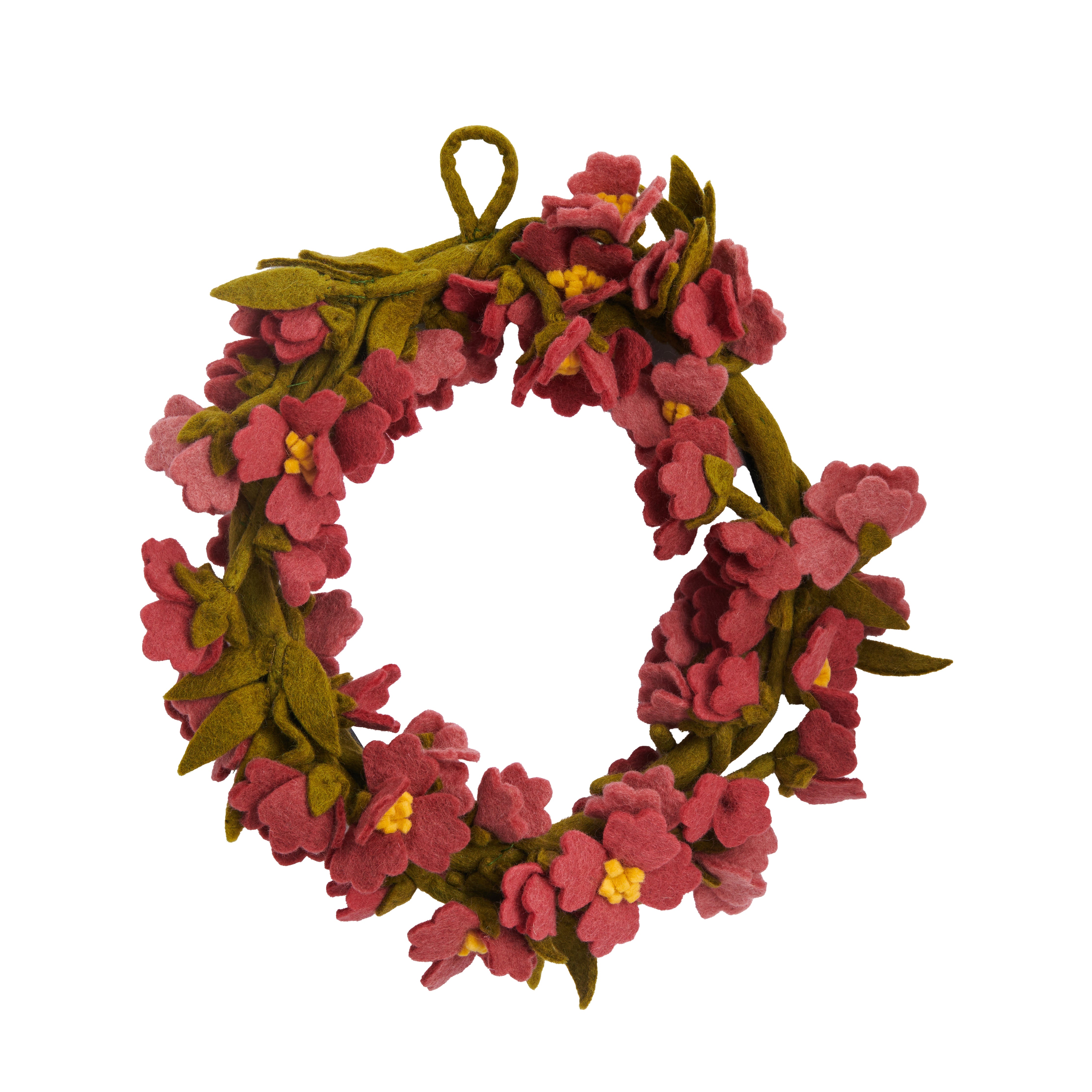Felt Pink Cherry Blossom Wreath for Front Door Home Decor - Fair Trade - Global Goods Partners