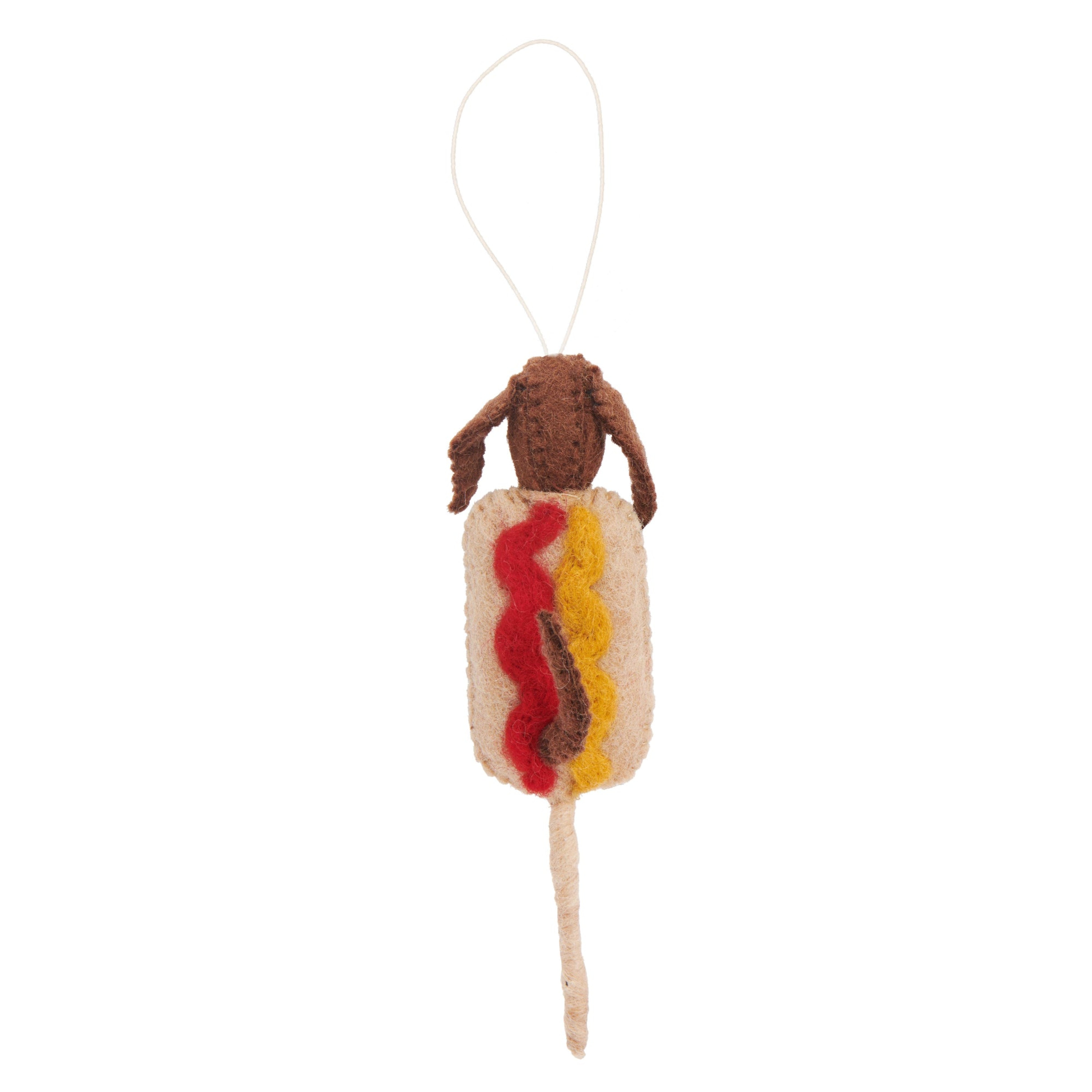 Felt Corn Dog Ornament with Ketchup & Mustard Back View Funny - Fair Trade - Global Goods Partners