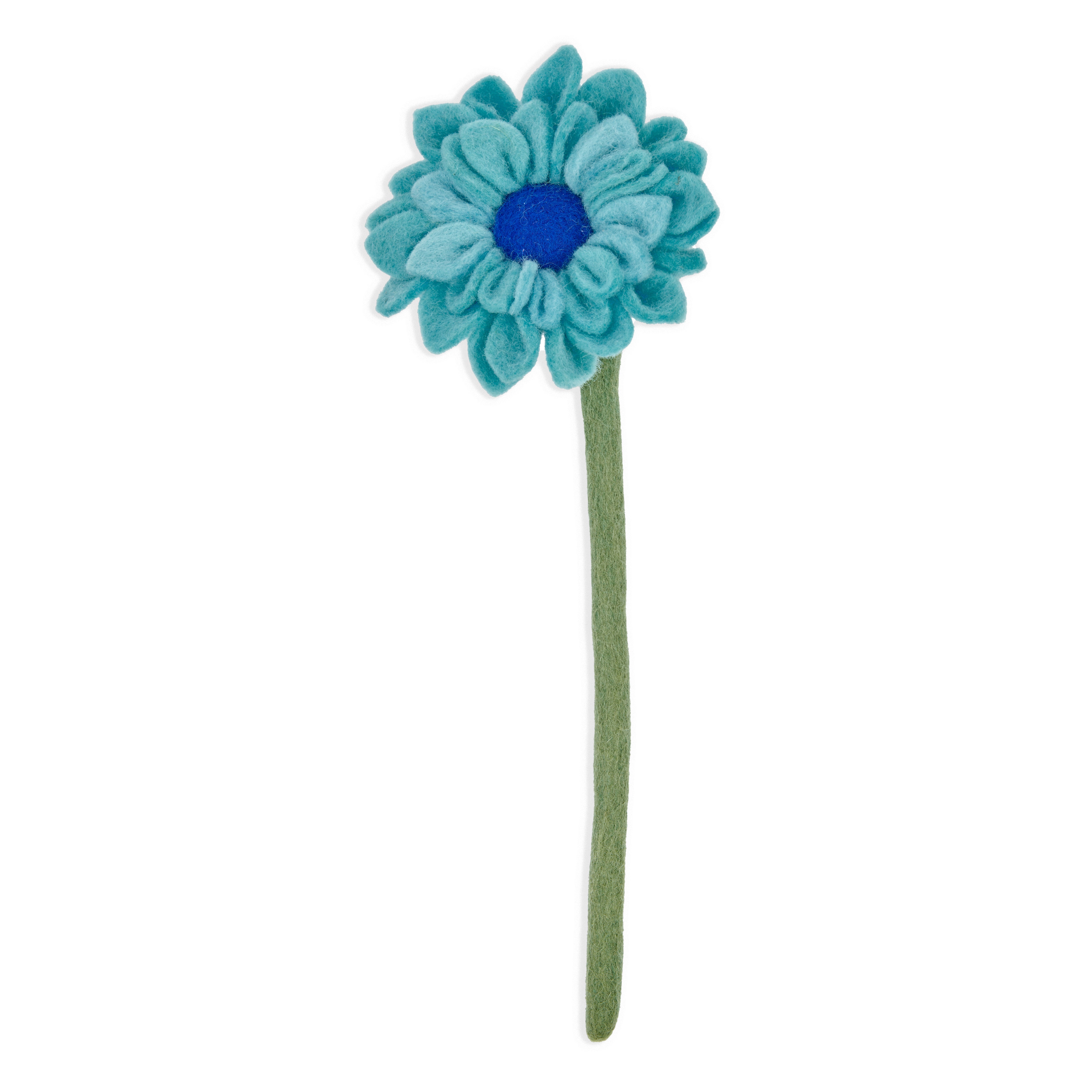Teal Blue Felt Dahlia Flower Single Stem - Global Goods Partners Fair Trade