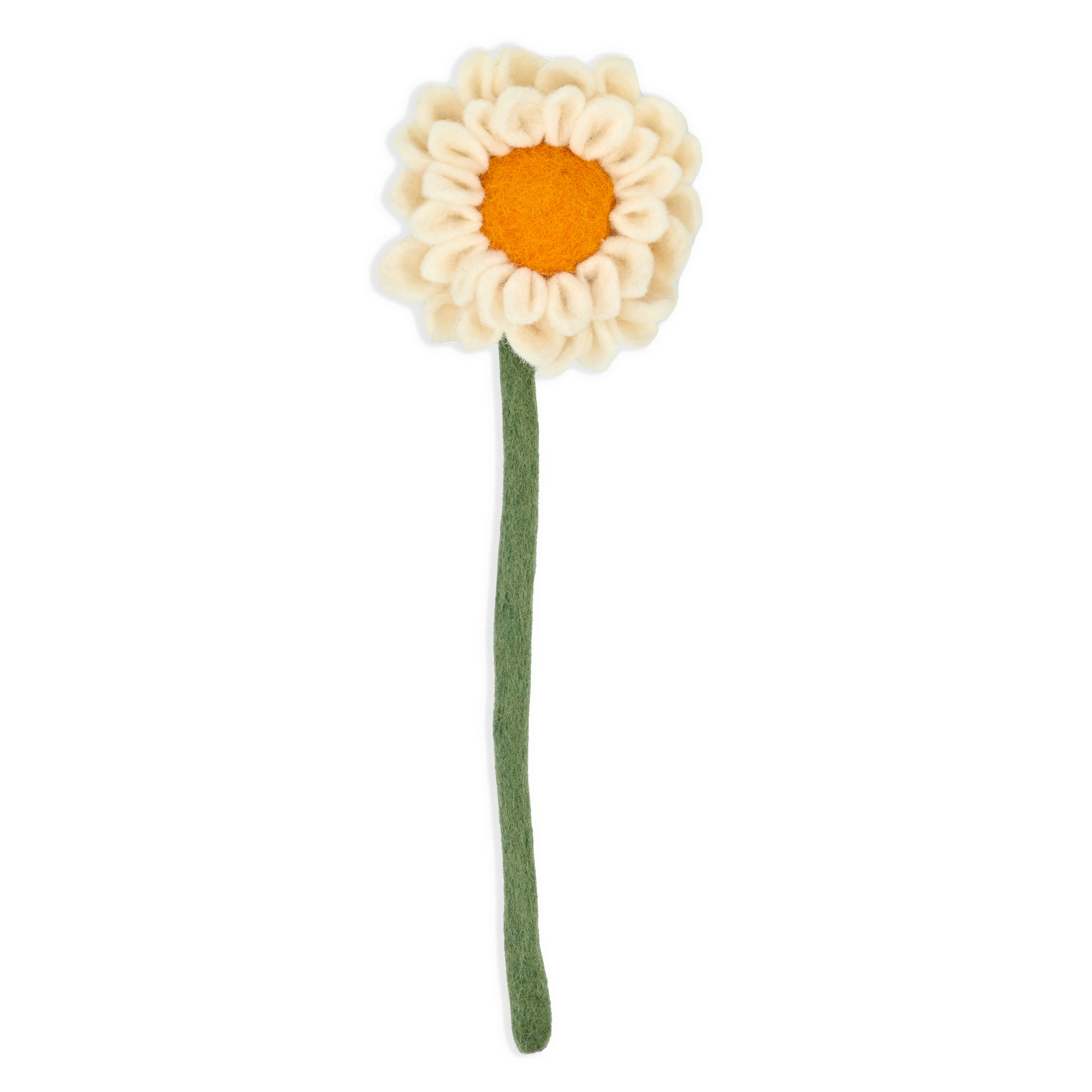 White with Yellow Center Felt Dahlia Flower Single Stem - Global Goods Partners Fair Trade