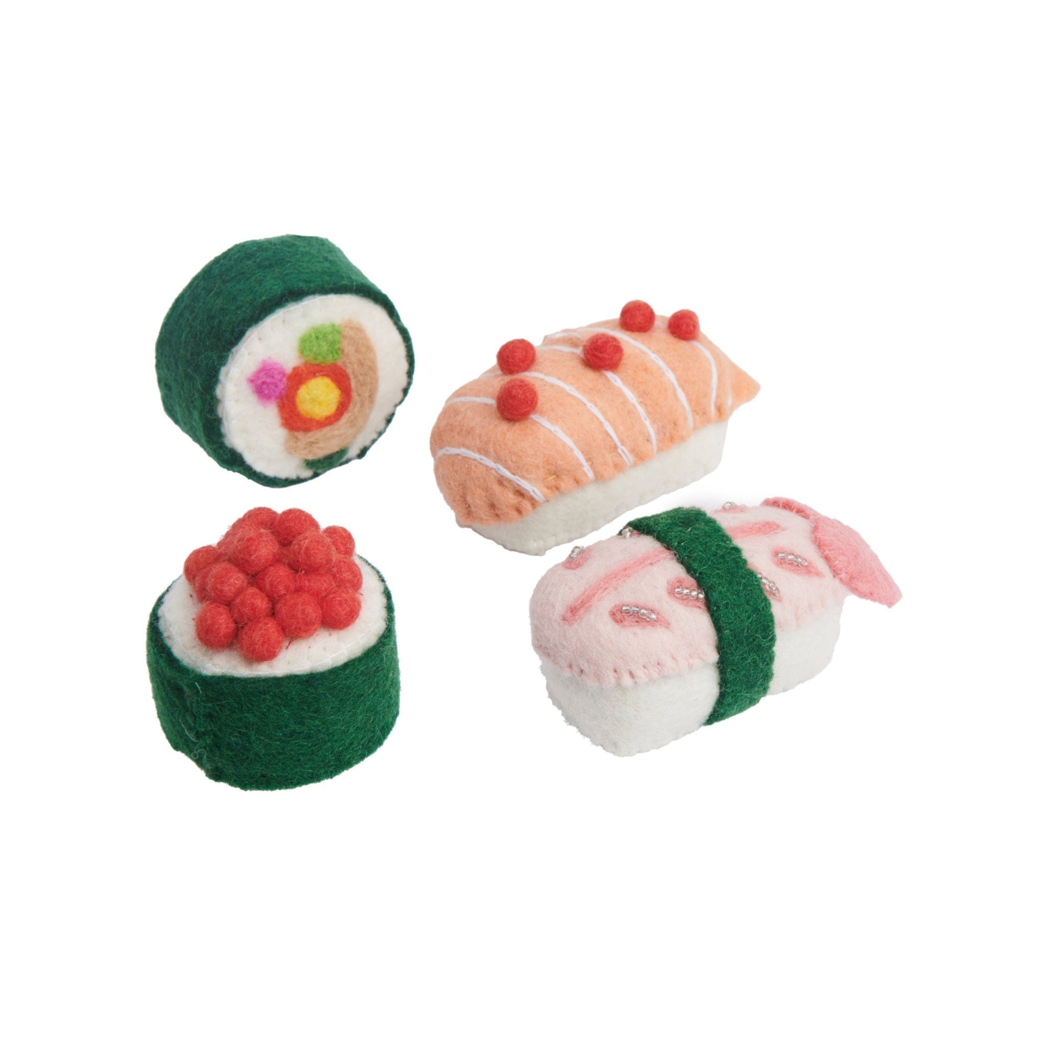 Felt Nigiri Sushi Christmas Ornaments—Salmon, Shrimp & Ikura - Global Goods Partners Fair Trade Gifts