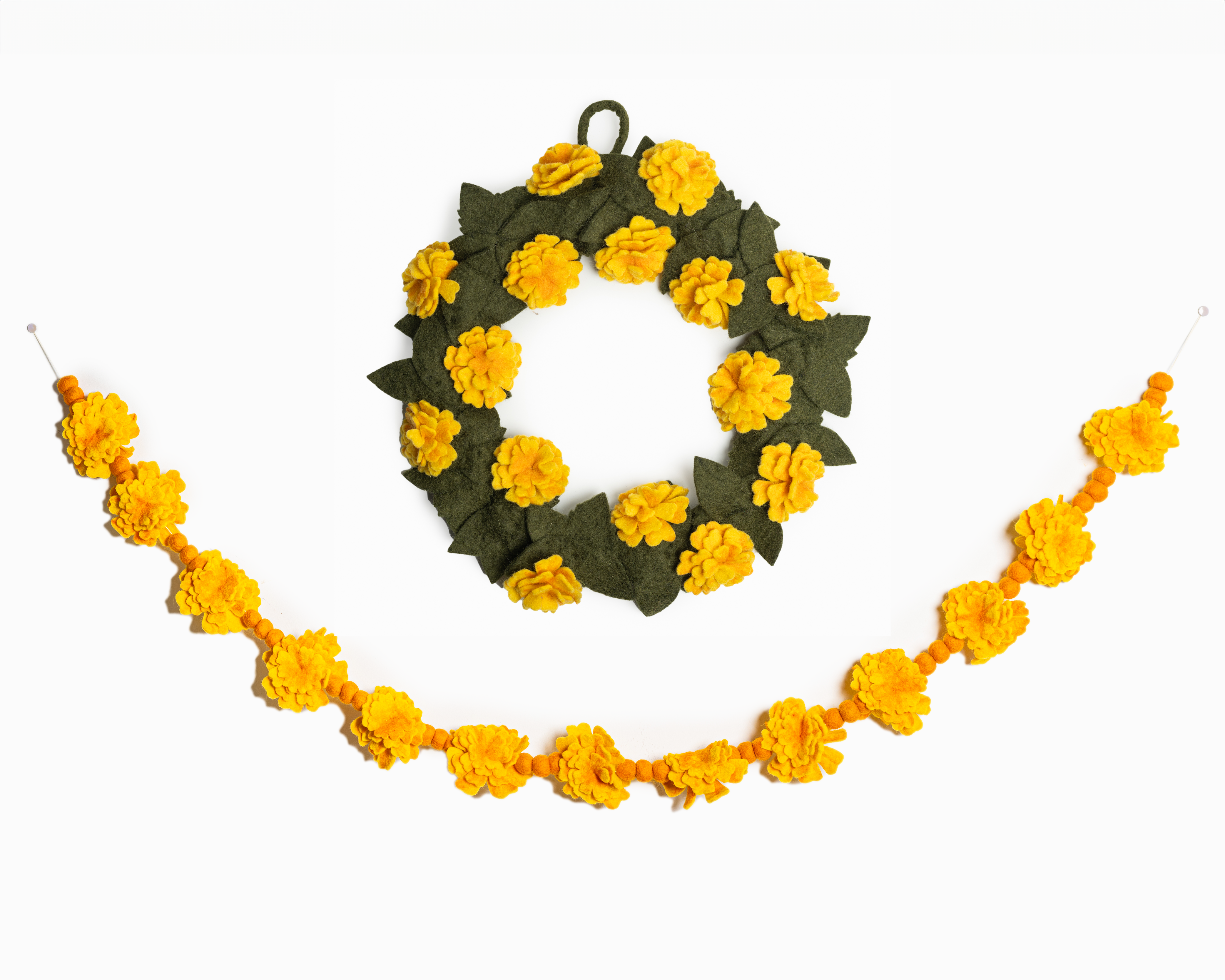 Marigold Yellow Felt Garland and Door Wreath - Fair Trade Home Decor from Global Goods Partners