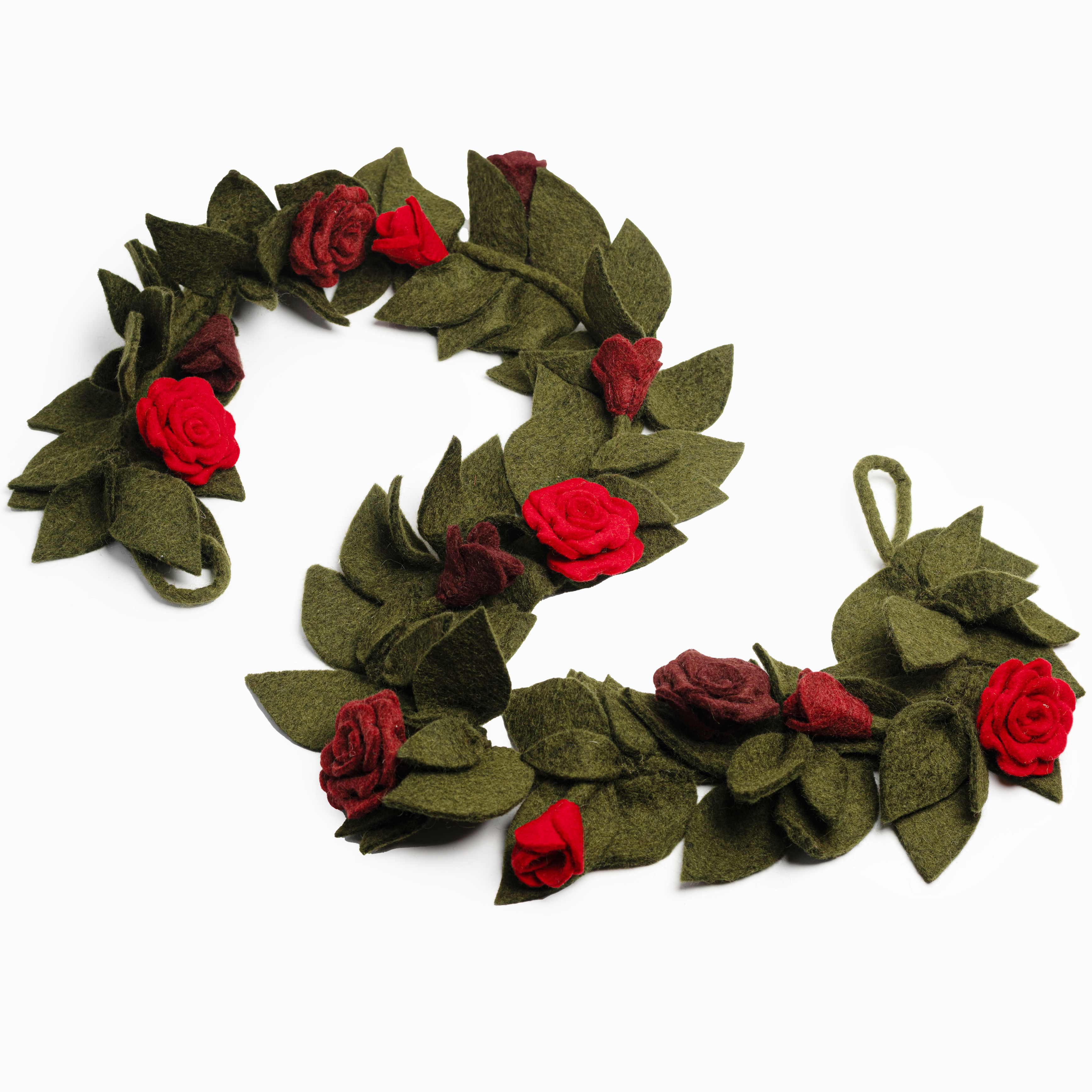 Felt Red Rose and Greenery Garland for Interior Decor - Global Goods Partners Fair Trade