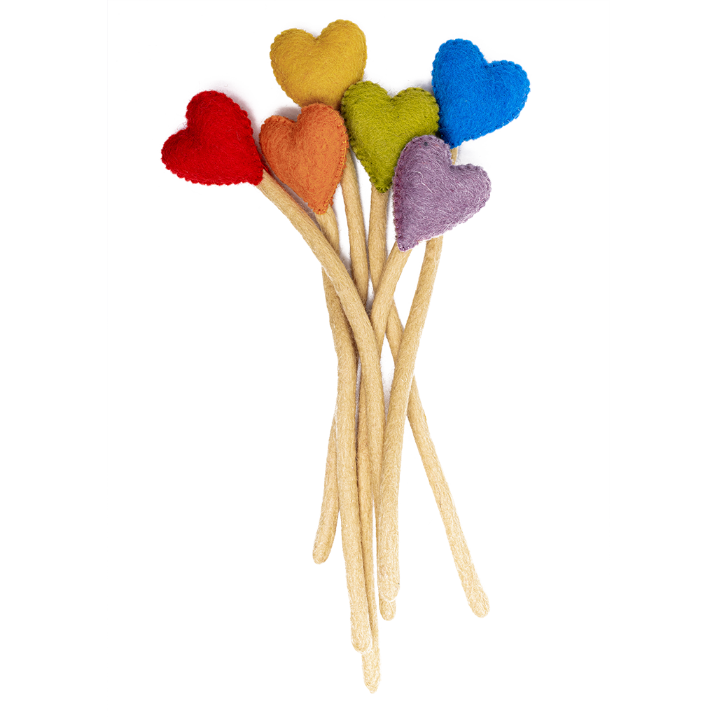 Rainbow Felt Heart Stems Flat Lay - Global Goods Partners