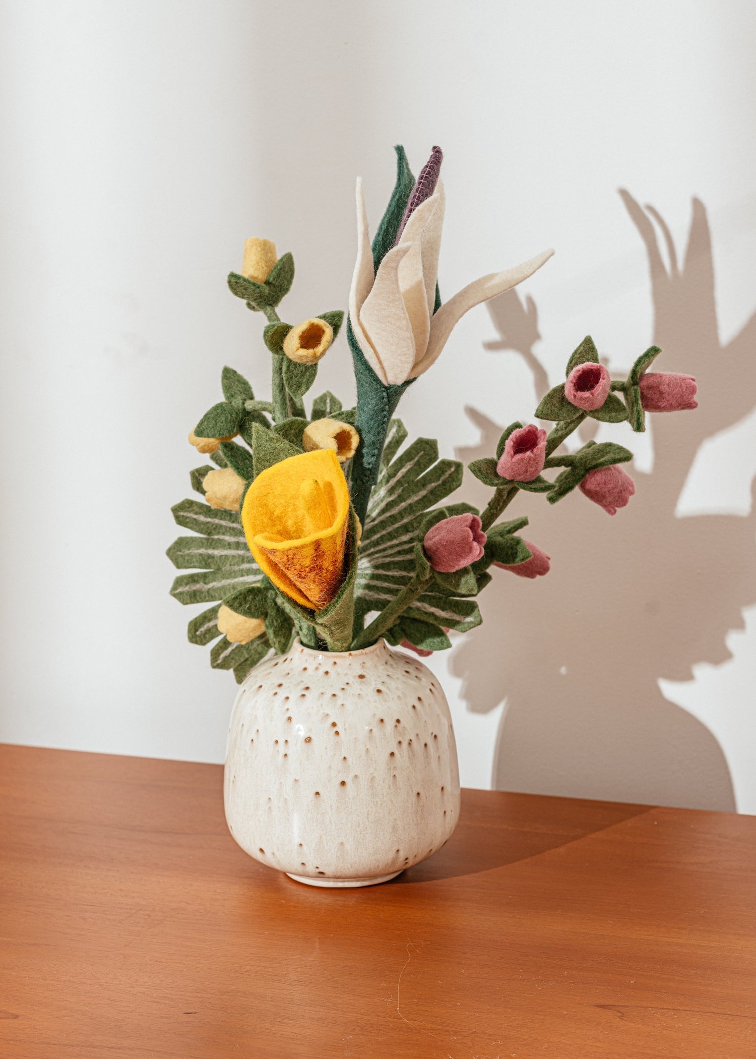 Felt Bellflower various colors bouquet in white vase - Global Goods Partners Fair Trade