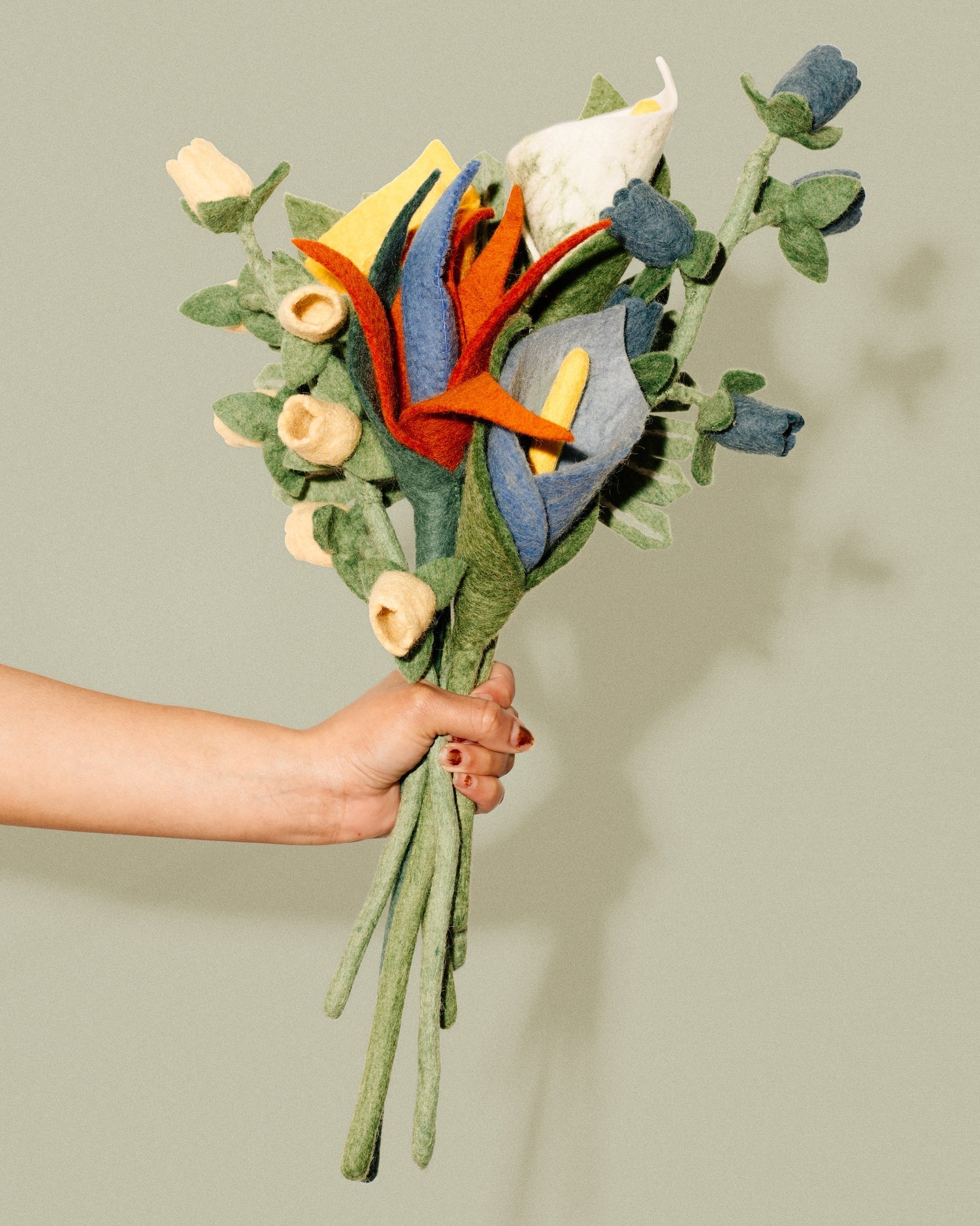 Felt Bellflower various colors bouquet in hand - Global Goods Partners Fair Trade