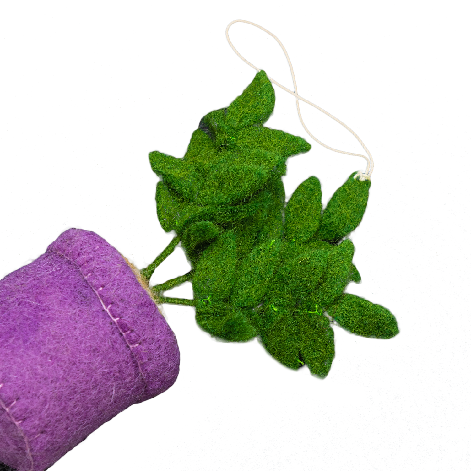 Felt leaf plant ornament close-up