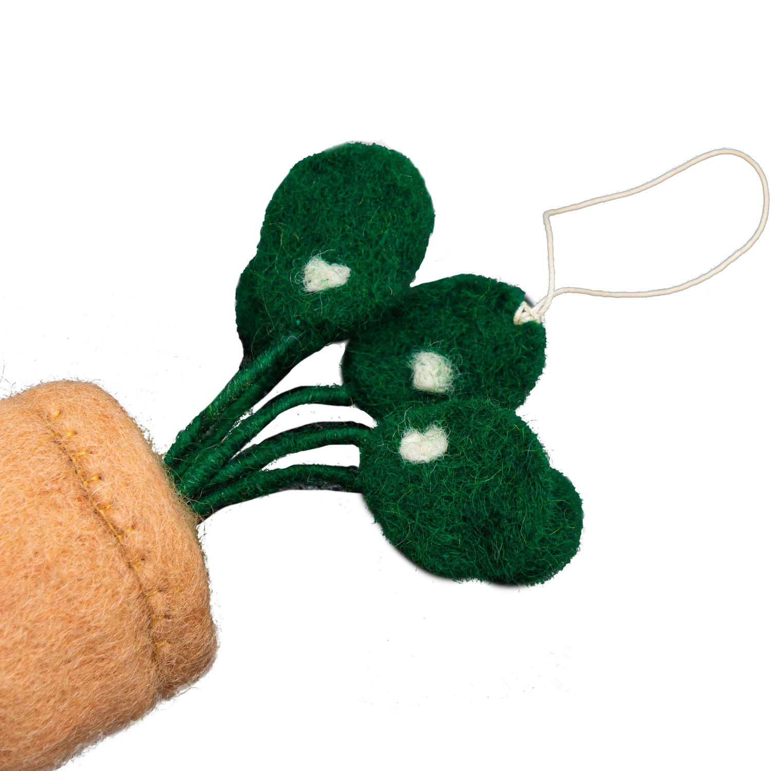 Pilea leaf felt ornament close-up