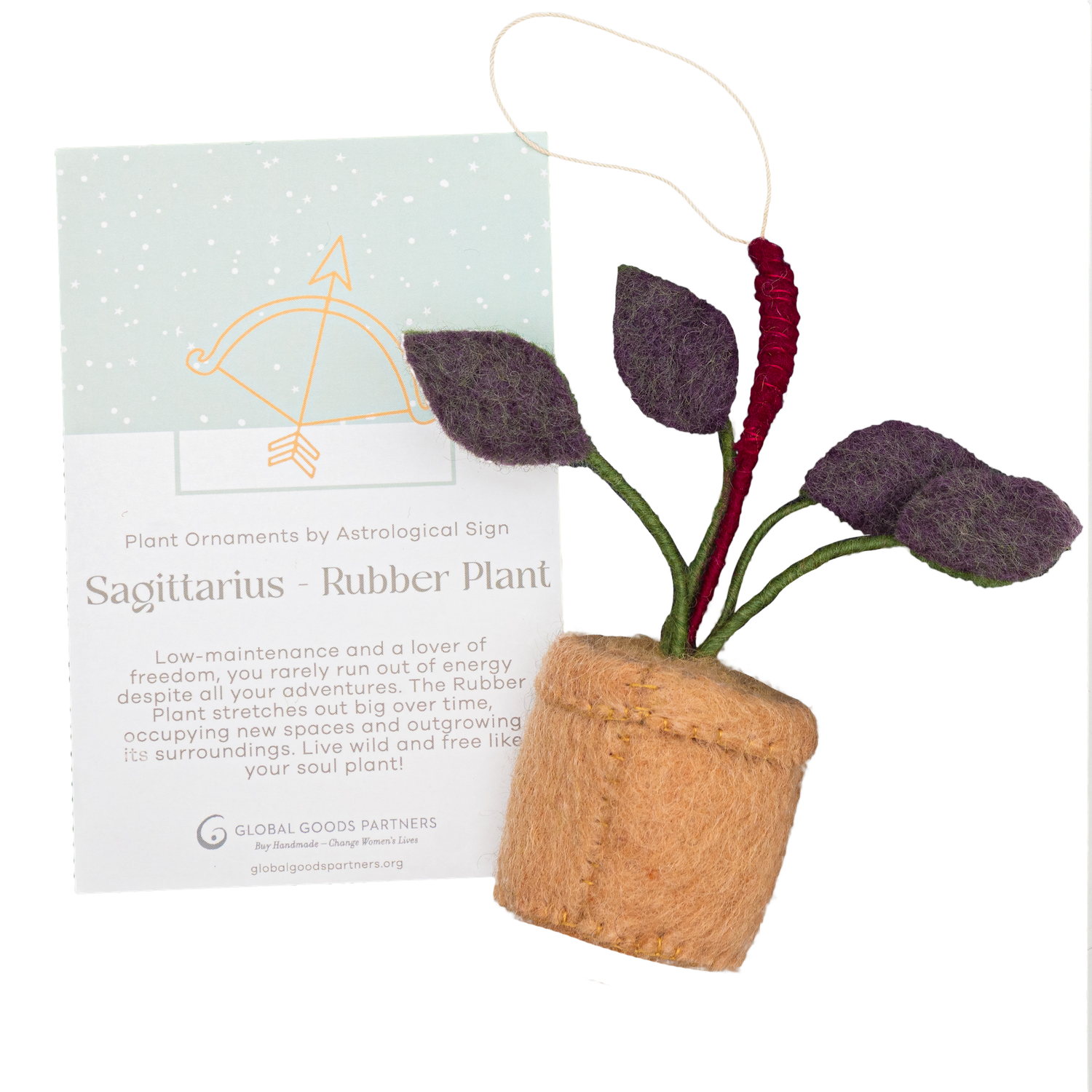 Felt Rubber Plant Plant Ornament Sagittarius Astrology Signs With Card - Fair Trade - Global Goods Partners