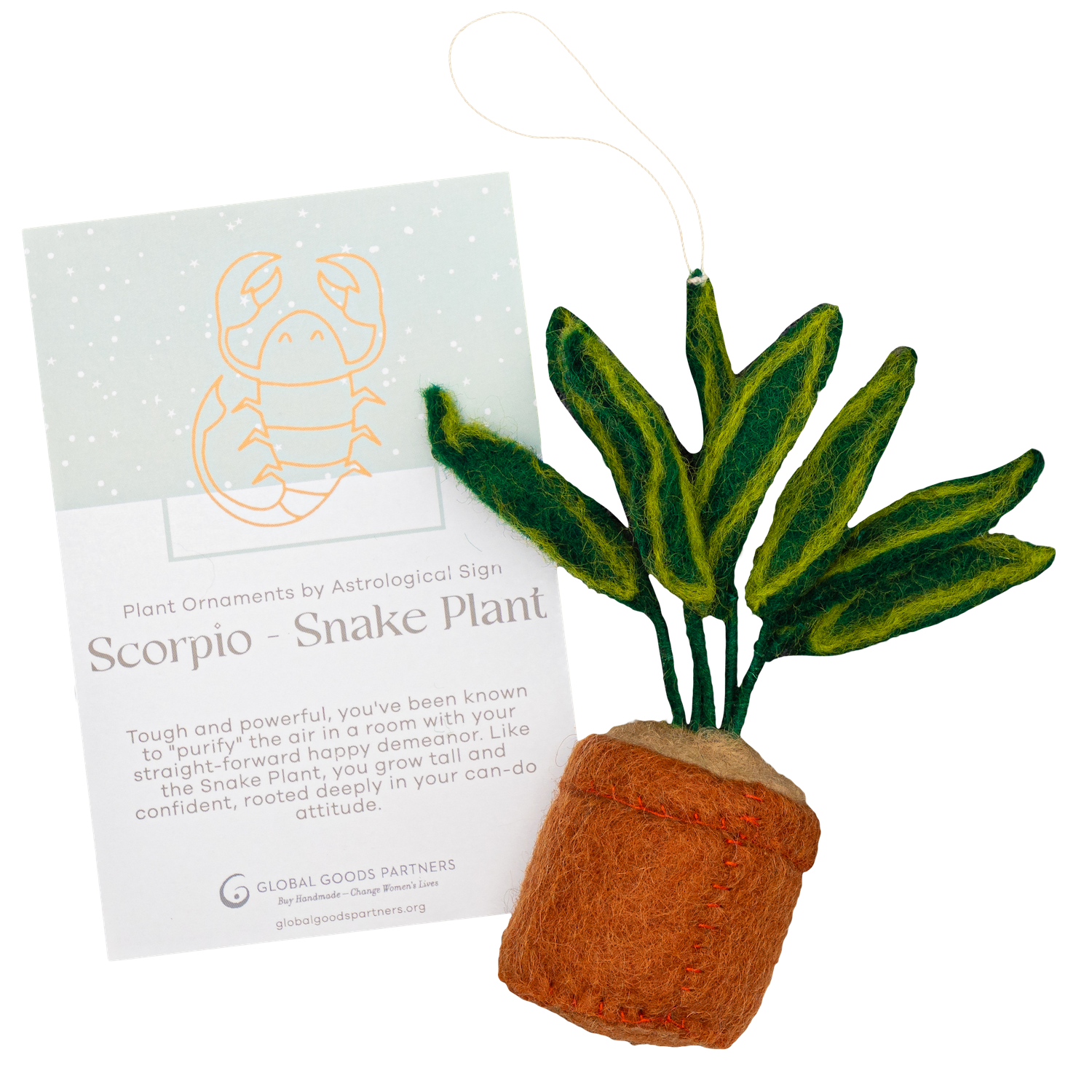 Felt Snake Plant Ornament - Scorpio Astrology Signs With Card - Fair Trade - Global Goods Partners