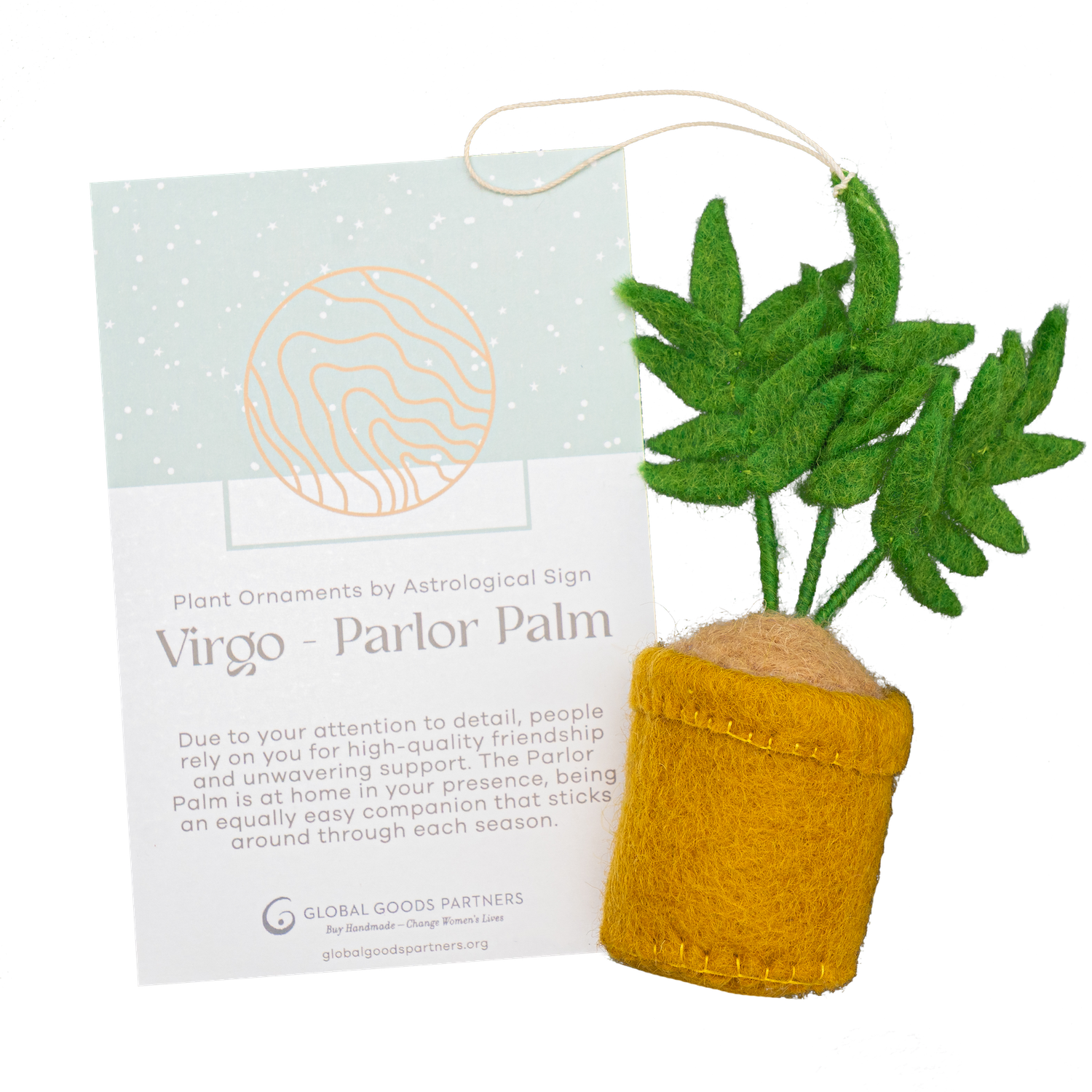 Felt Parlor Palm Plant Ornament - Virgo Astrology Signs With Card - Fair Trade - Global Goods Partners