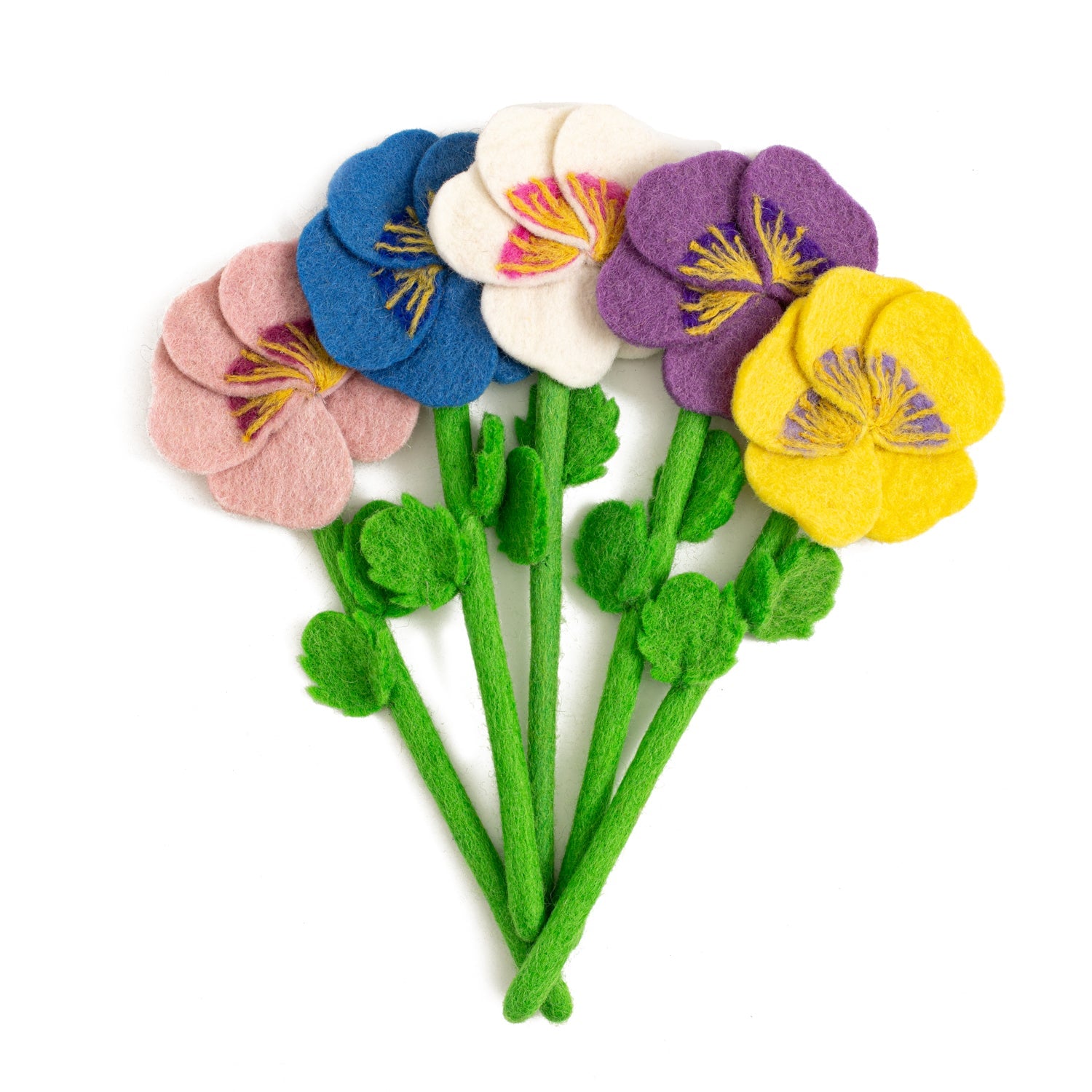 Felt Pansy Flowers Various Colors Flat Lay - Fair Trade - Global Goods Partners