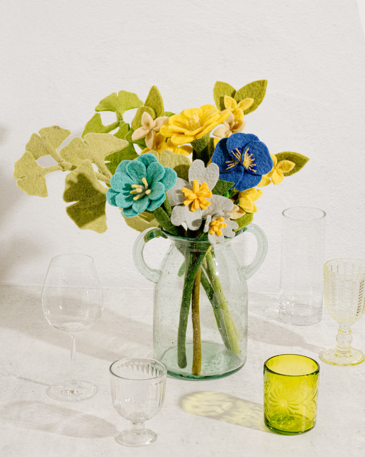 Felt Pansy Flowers in Glass Vase - Global Goods Partners