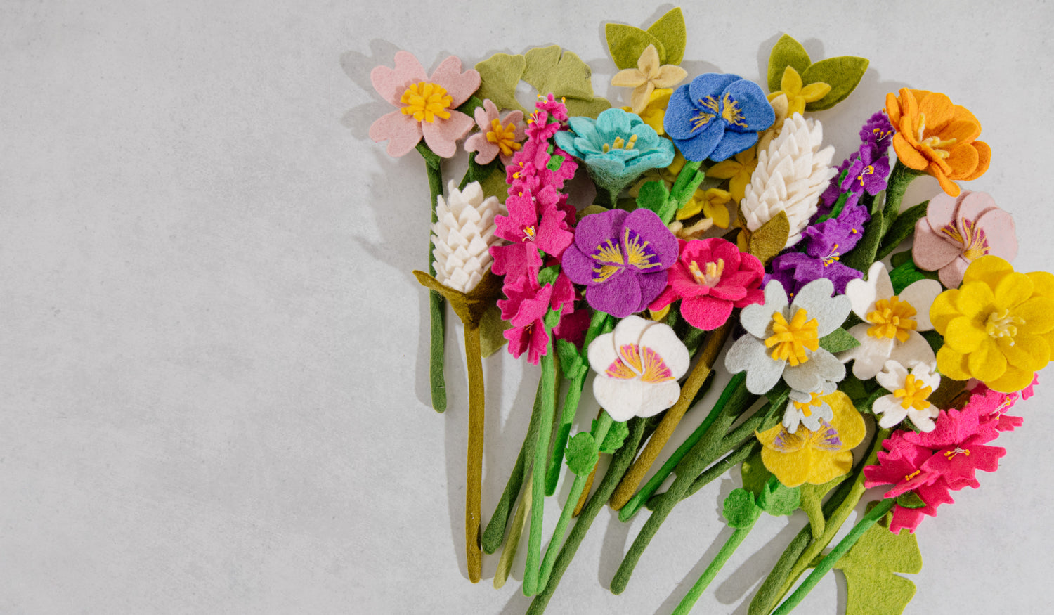 Yellow Felt Pansy Flower Stems Collection- Global Goods Partners