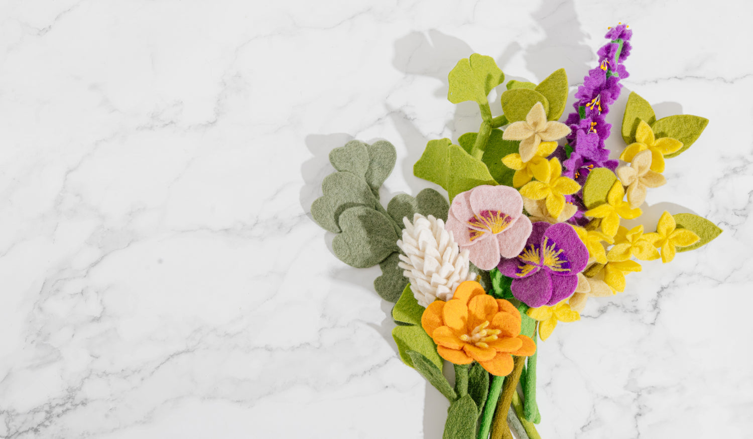 Felt Forsythia Flower Bouquet Flat Lay  Spring - Fair Trade - Global Goods Partners