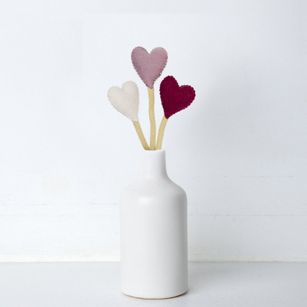 Felt Heart Stems in a white vase - Global Goods Partners