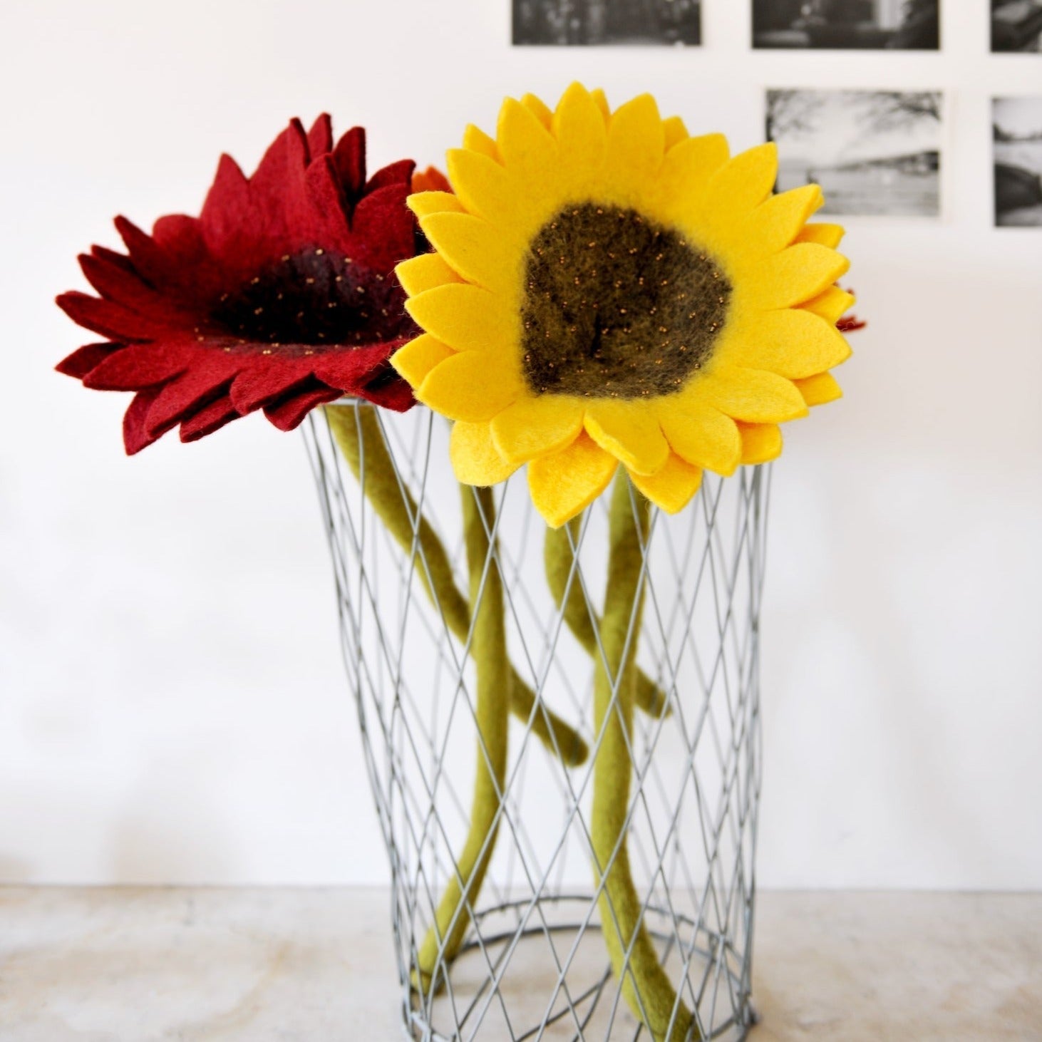 Felt Sunflowers in Vase - Yellow and Red - Fair Trade